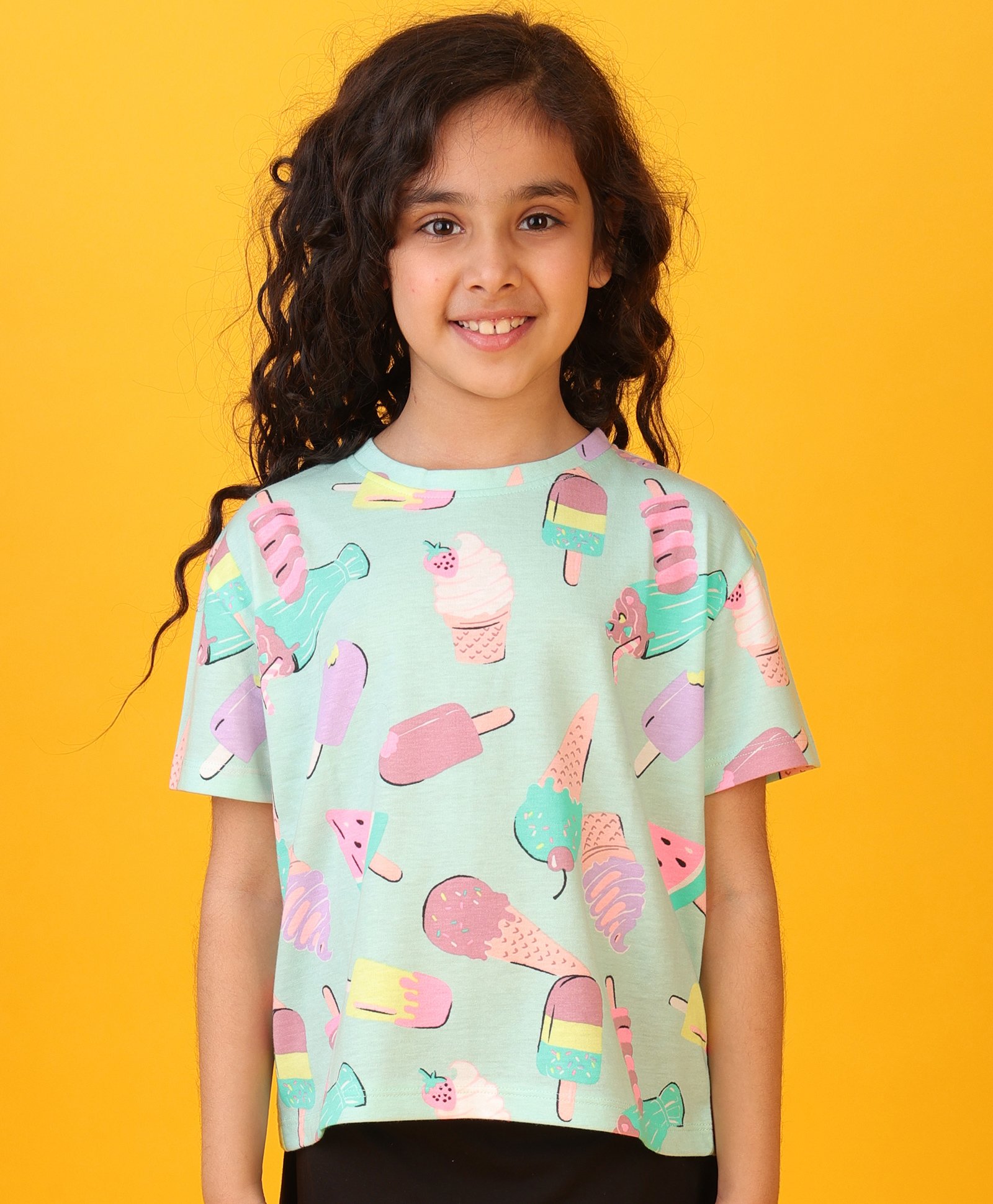 Anthrilo Blended Half Sleeves Ice Cream Printed Tee - Aqua Blue-picture-14