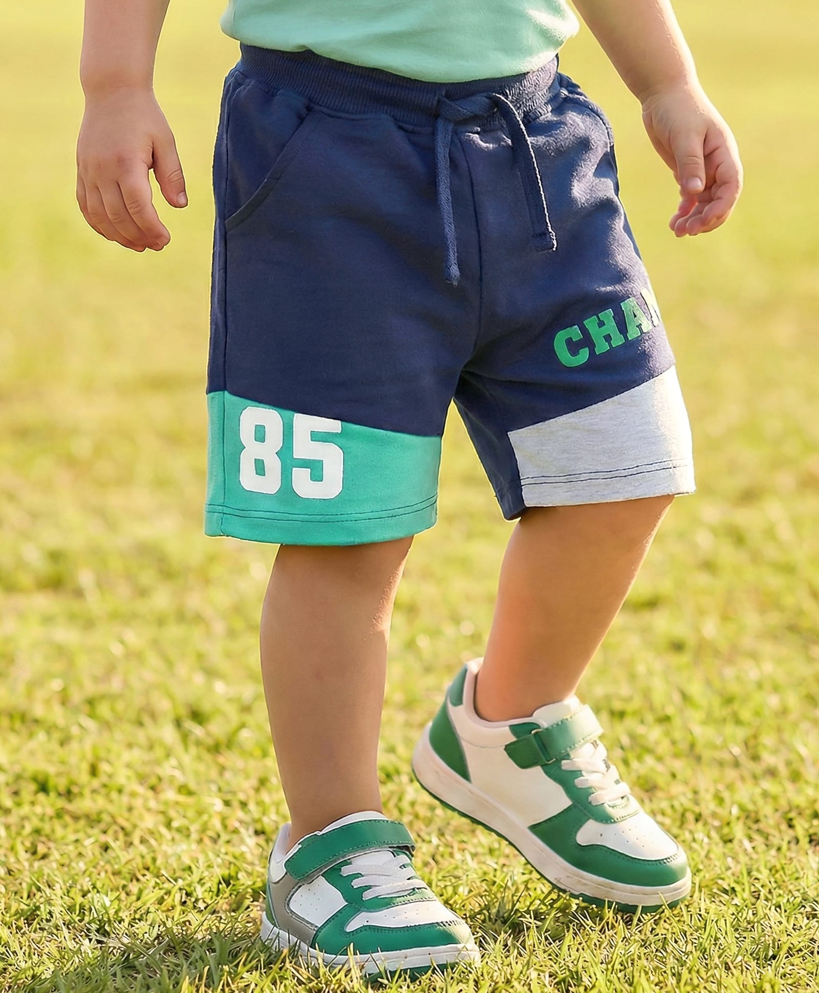 Babyhug Cotton Terry Knit Knee Length Shorts With Text Print - Navy Blue-picture-28