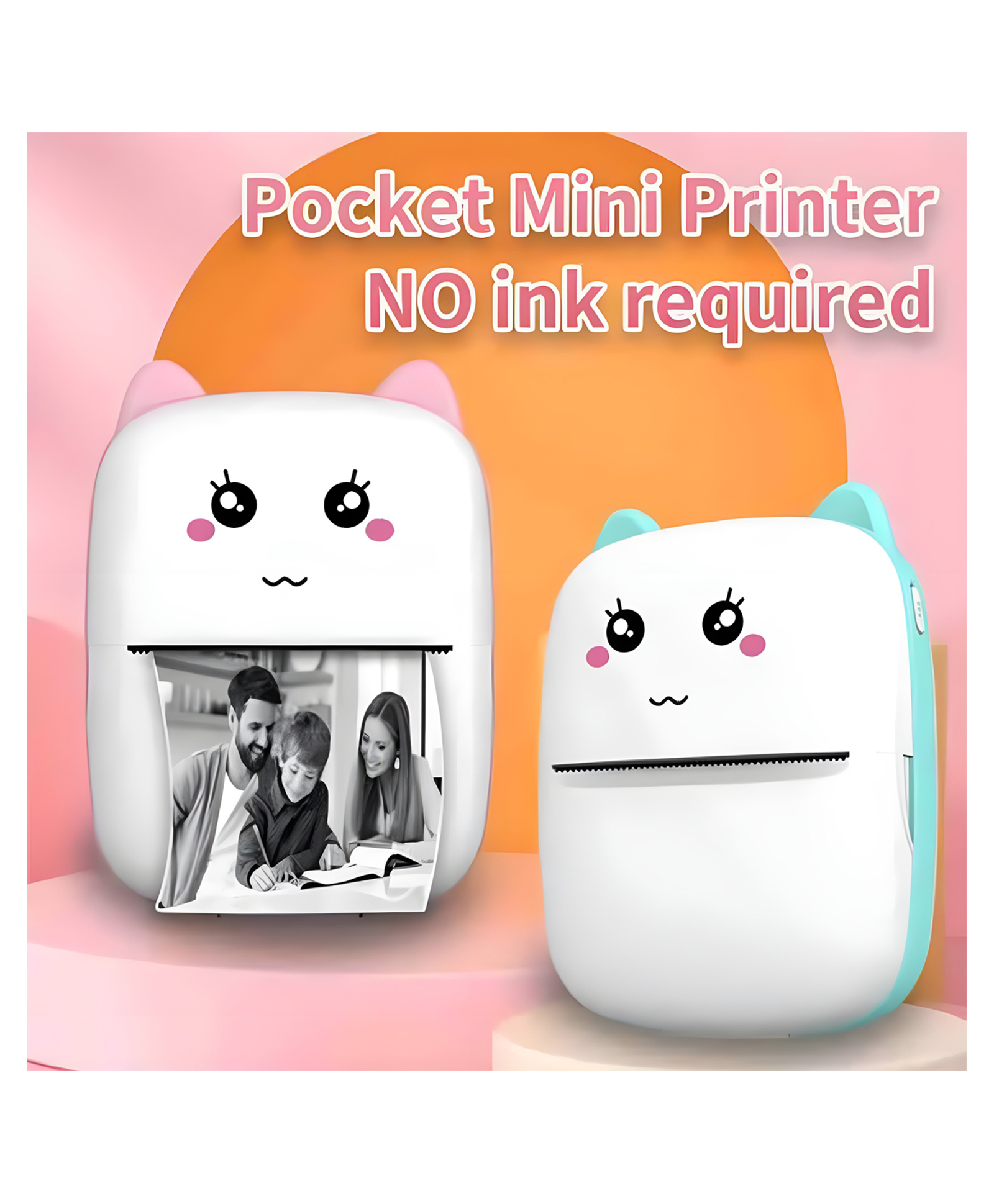 YAMAMA Mini Portable Pocket Printer With USB Cable Inkless Instant Printing Black on White Mini Bluetooth Thermal PrinterOffice Mini Printer - Color May Vary-image-2