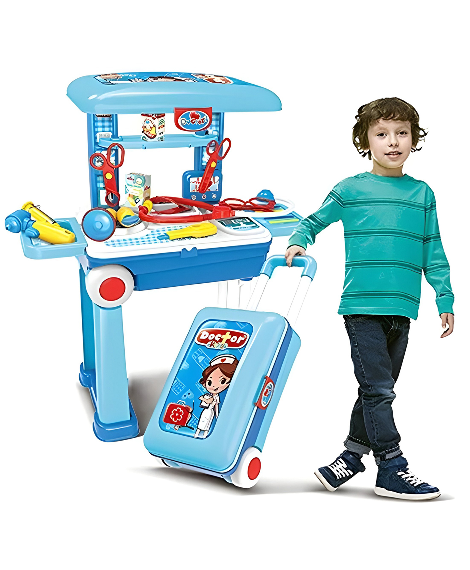YAMAMA Role And Pretend Play Toys For Kids Little Doctor Set Suitcase On Wheel, Little Doctor Kit for Kids Doctor Nurse Medical Set 2 in 1 Vanity Table - Multicolor-image-43
