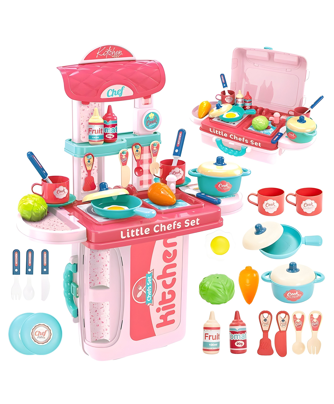 YAMAMA Role And Pretend Play Toys For Kids Little Chef Set Suitcase, Little Chef Kit for Kids Plastic Kitchen Set for Kids Girl - Multicolor-image-27