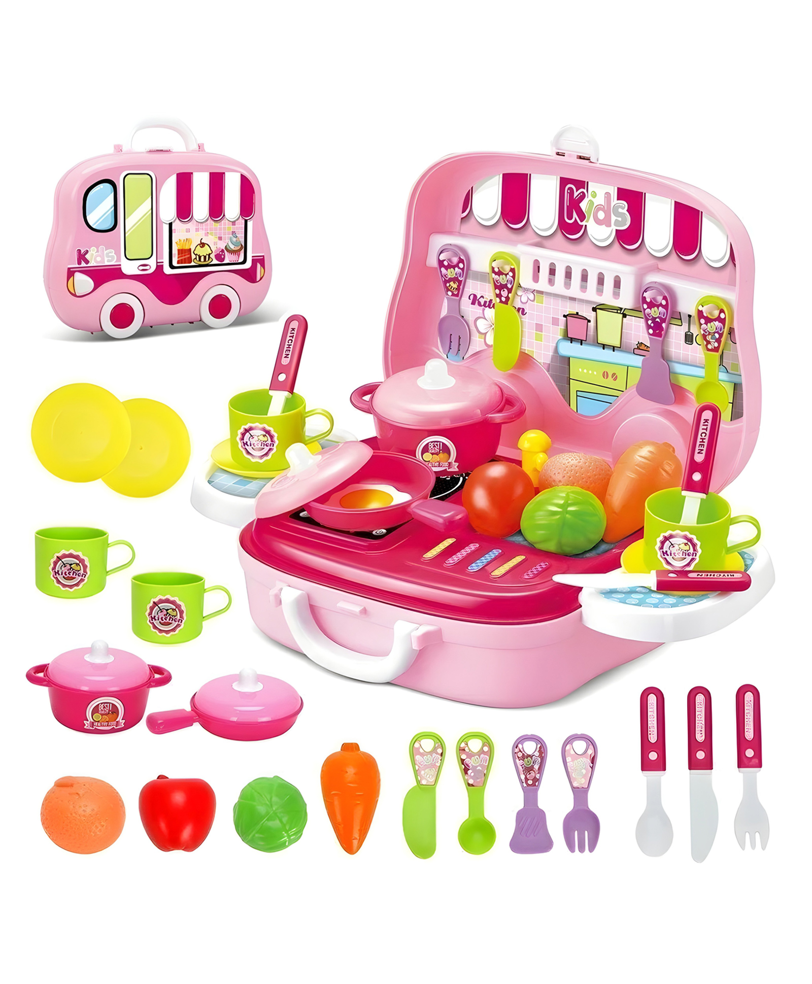 YAMAMA Role And Pretend Play Toys For Kids Portable Kitchen Play Set Suitcase, Plastic Kitchen Set for Kids Girl Pretend to Play Kitchen Cook Portable Suitcase Design, Pretend Play Kitchen Set - Multicolor-image-18