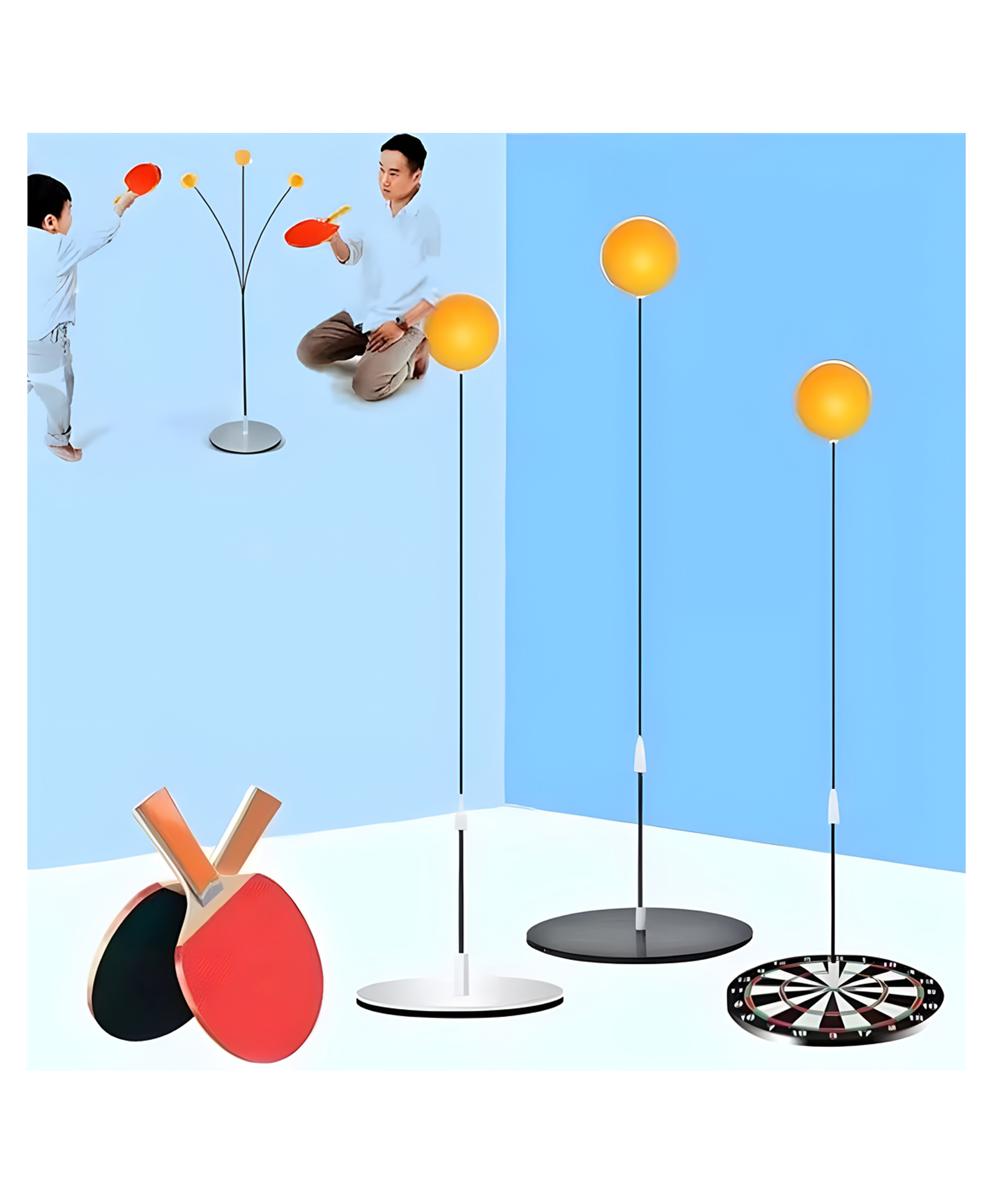 YAMAMA Trainer Table Tennis Set Toys For Kids Light Table Tennis Self Training Indoor Gaming 2 Racket And 3 Practice Ping Pong Ball Parent Child Interaction Indoor Toys For Kids Fun Party Game(Pack of 1Color And Design May Vary)-image-4