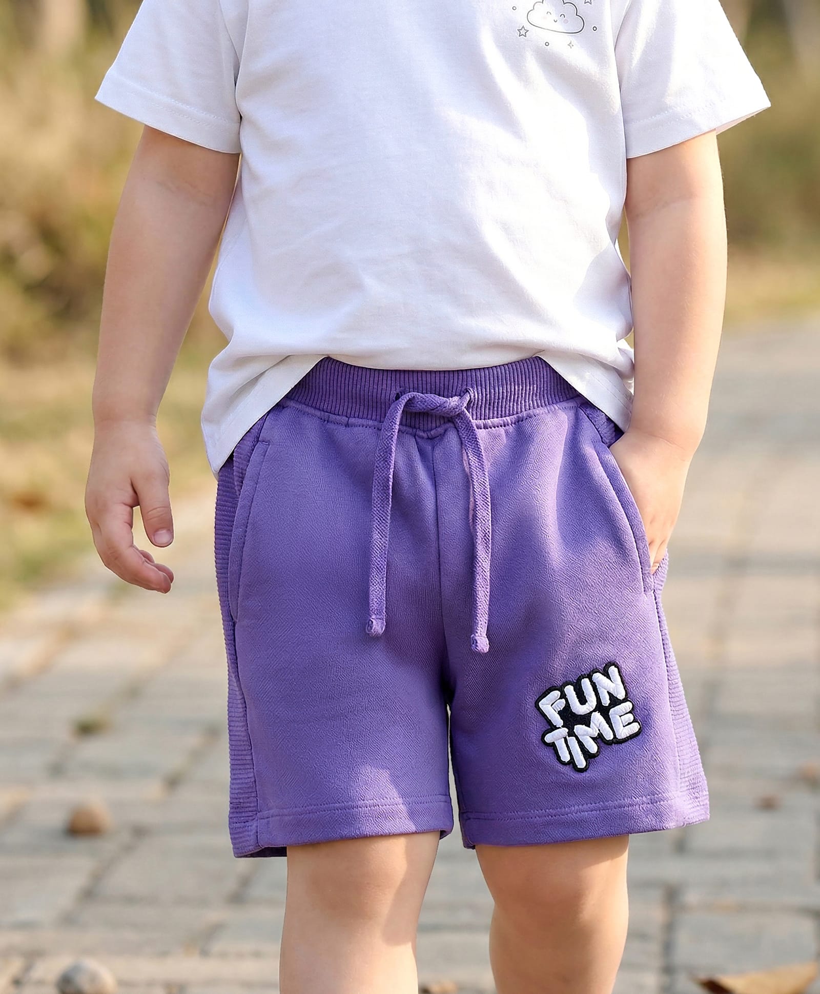 Babyhug Terry Cotton Knit Knee Length Solid Coloured Shorts With Embroidery Detailing - Purple-picture-10