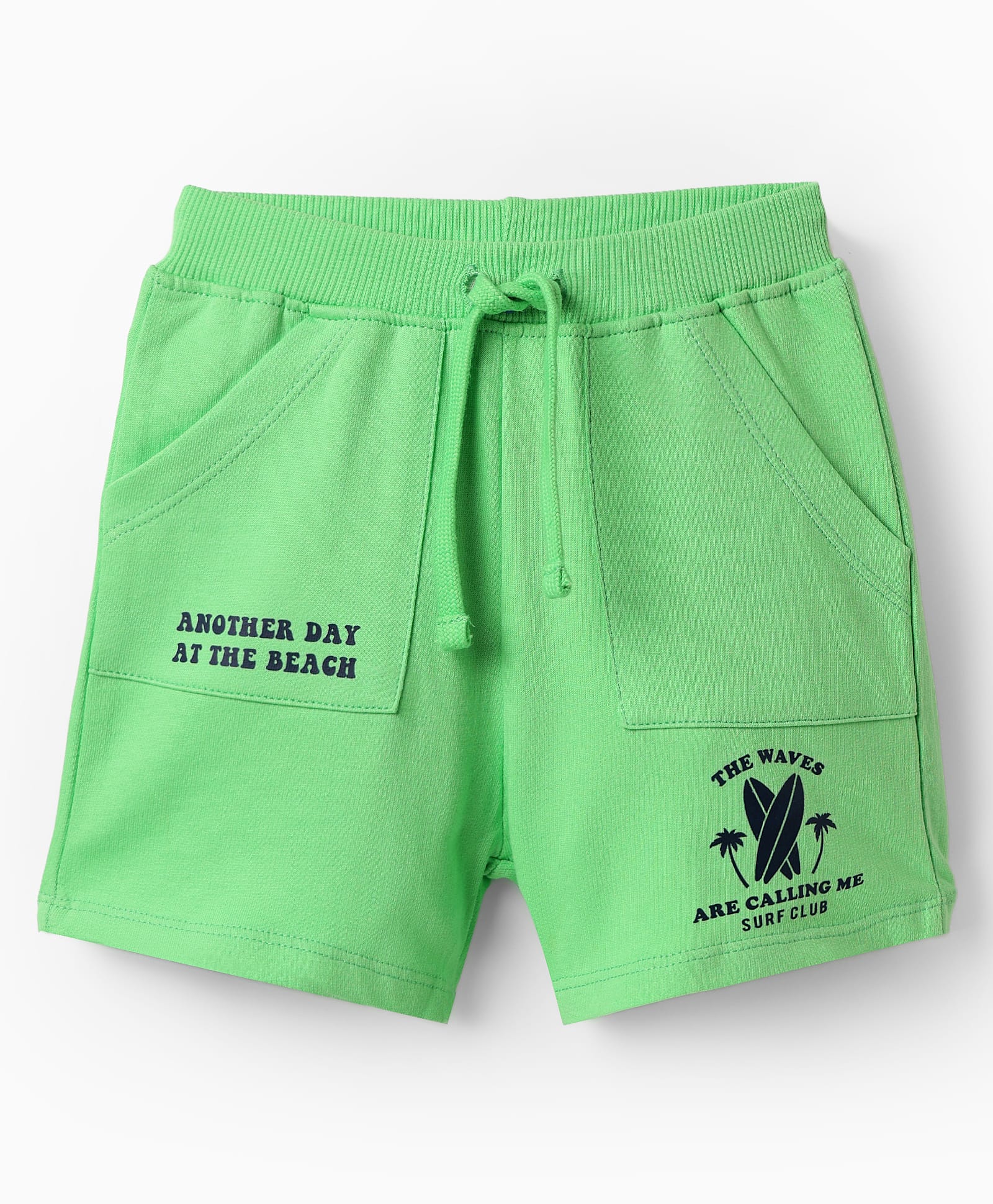 Babyhug Terry Cotton Knit Knee Length Shorts With Text Print - Light Green-image-41