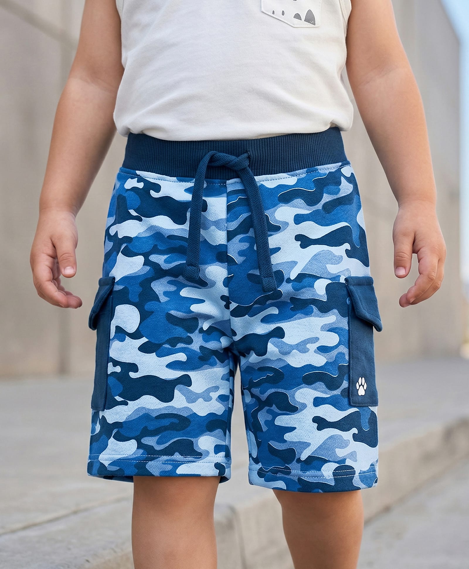 Babyhug Cotton Terry Knit Knee Length Shorts with Camouflage Print - Blue-image-49
