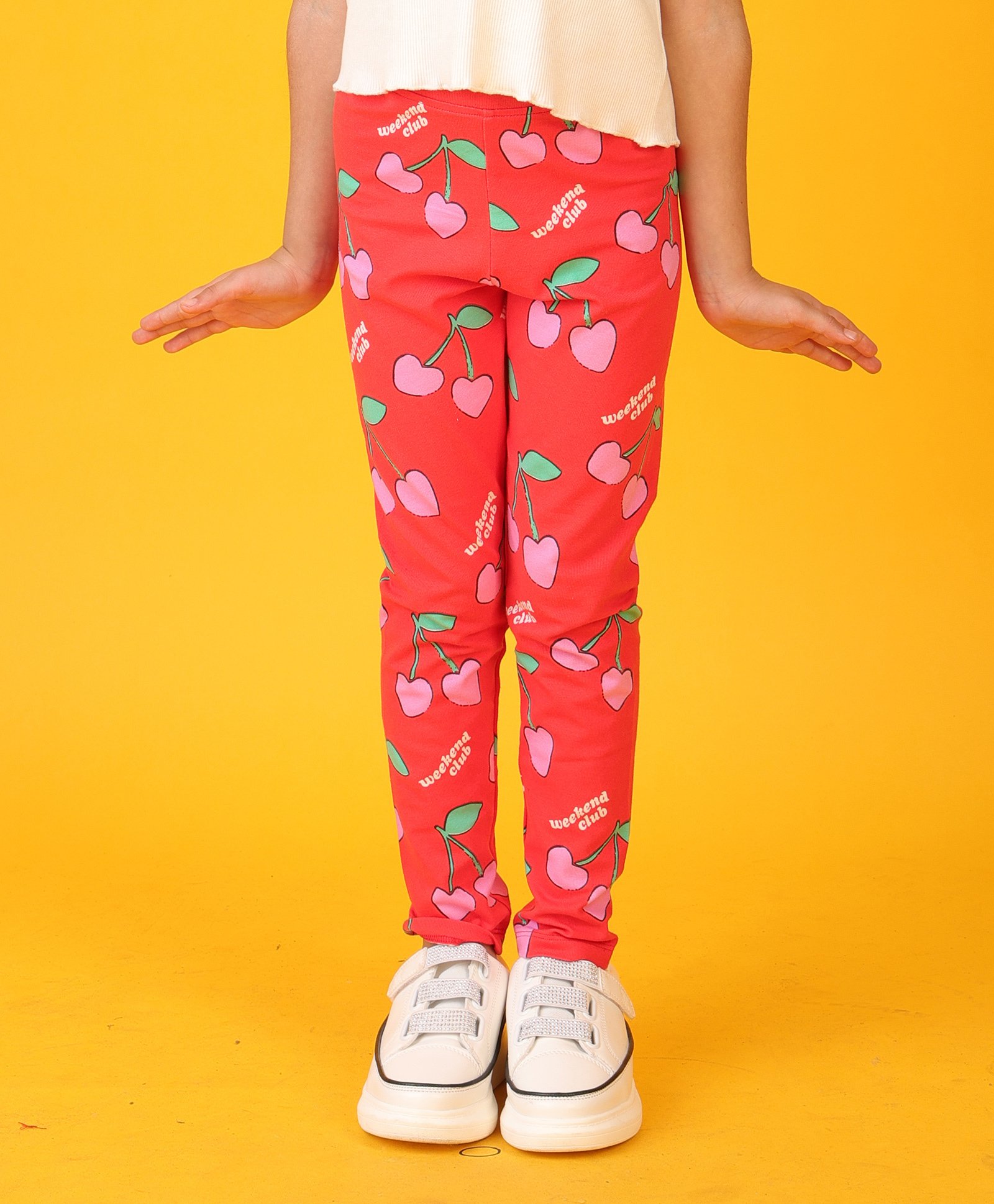 Anthrilo Cotton Blend Cherry Printed Leggings - Red-picture-23