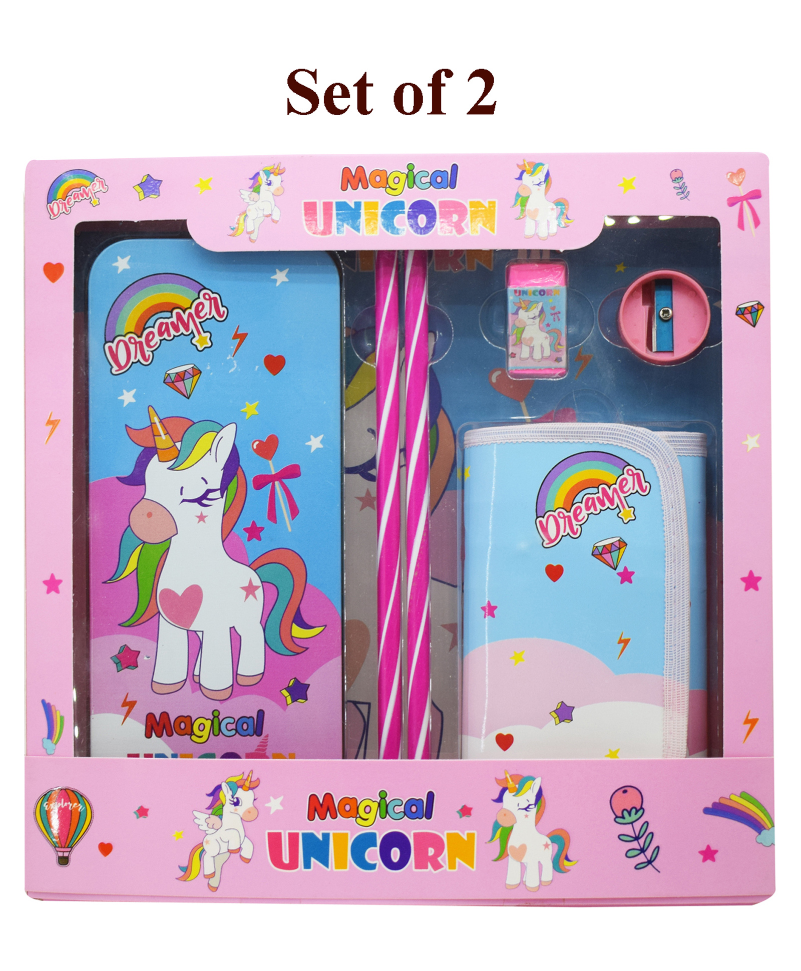 Asera Stationery Gift Set with Wallet, Pencil Box, Pencils, Eraser & SharpenerPerfect for Students & Creative Minds Birthday Return Gifts (Unicorn 2 Pcs)-image-7