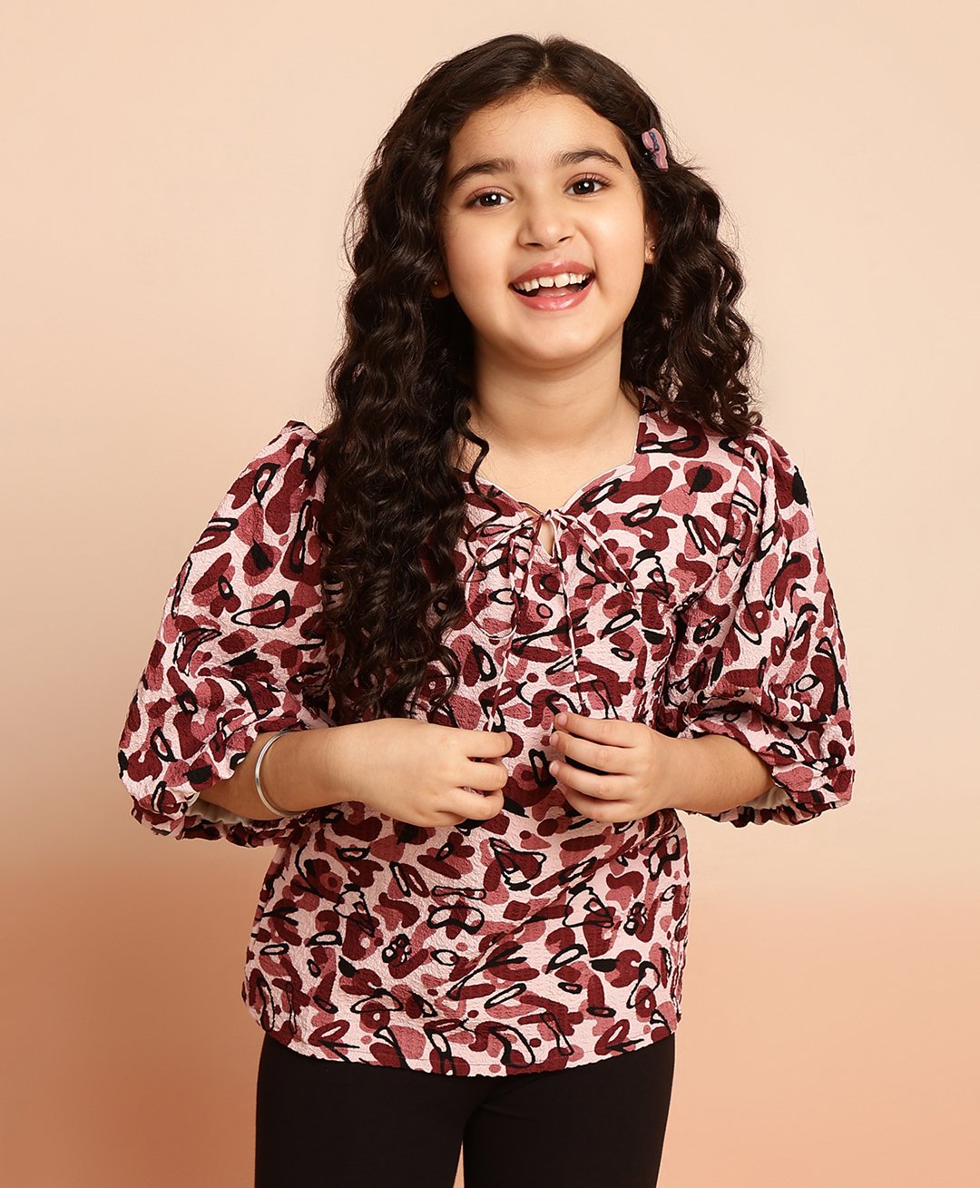 ISHTI Three Fourth Sleeves Abstract Printed Top - Maroon-picture-16