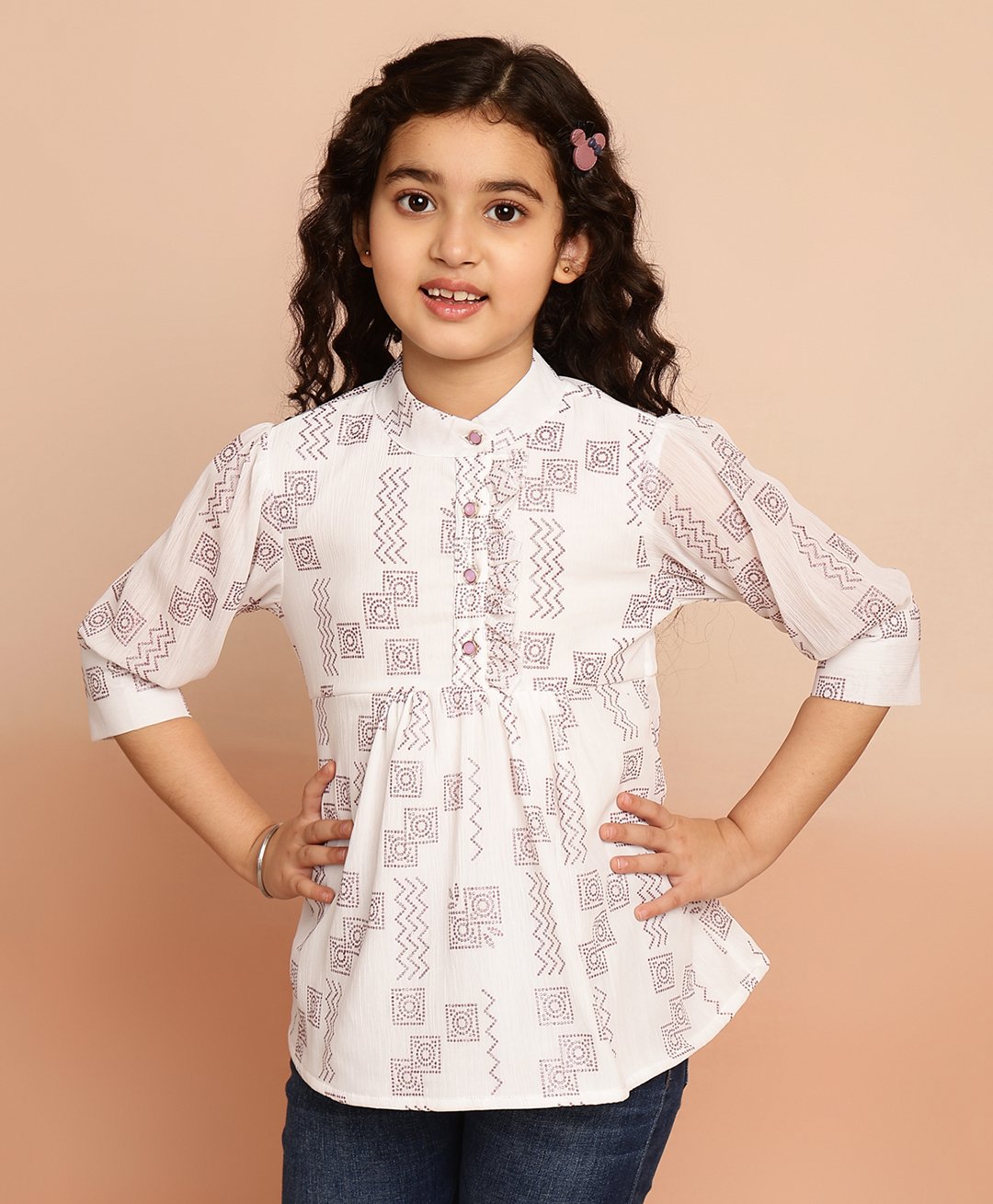 ISHTI Three Fourth Sleeves Stones Embellished Top - White-image-36