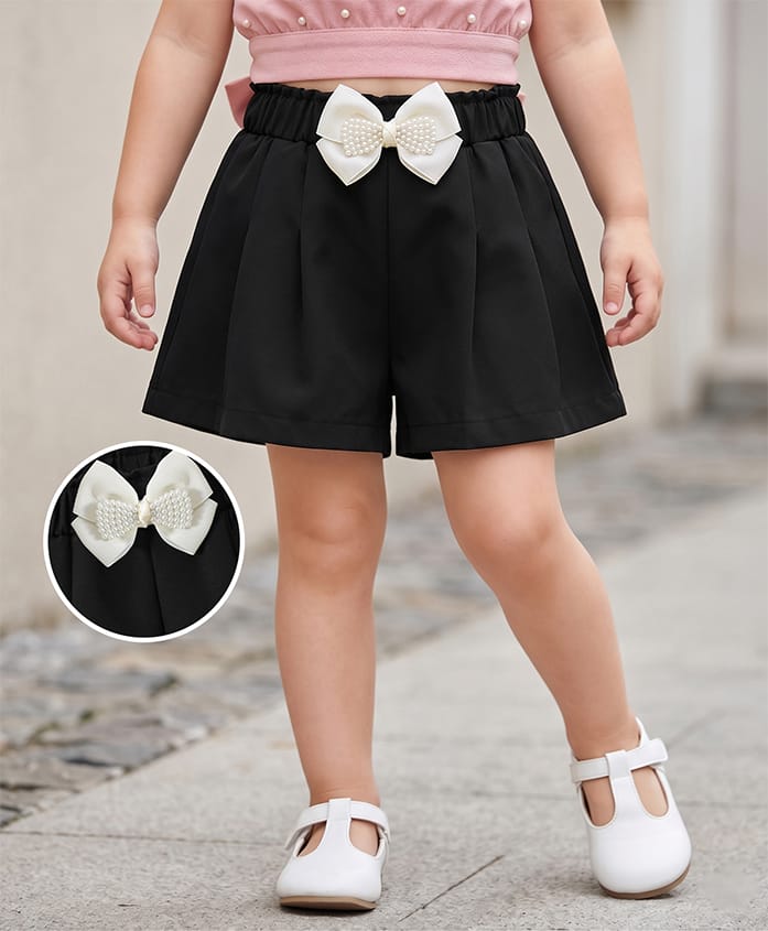 Mark & Mia Solid Colour Shorts With Bow Applique - Black-picture-13
