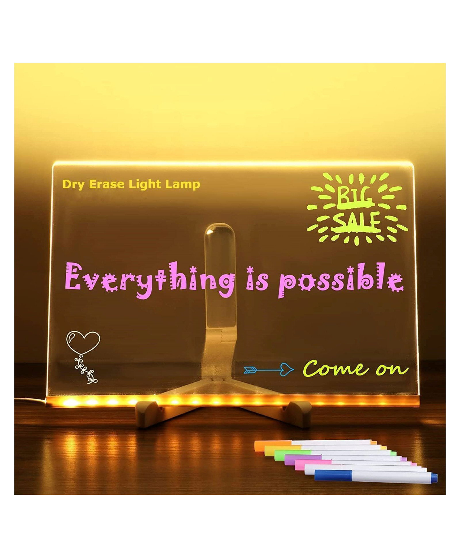 ji & ja Ji and Ja 3D Acrylic Dry Erase Board with Light up Dry Erase Board with Stand as a Glow Memo LED Letter Message Board with 13 Pens (20X30 CM) USB Power Supply-picture-13