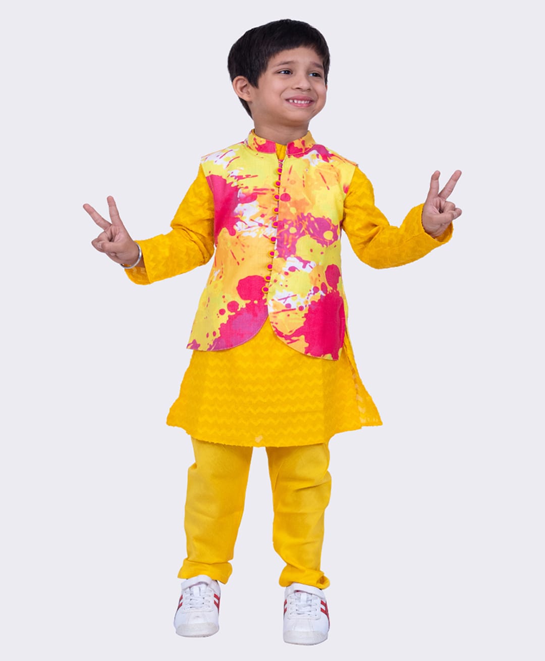 Twisha Cotton Woven Full Sleeves Shevron Printed Kurta & Pyjama Set With Abstract Printed Jacket - Multi Colour-picture-15