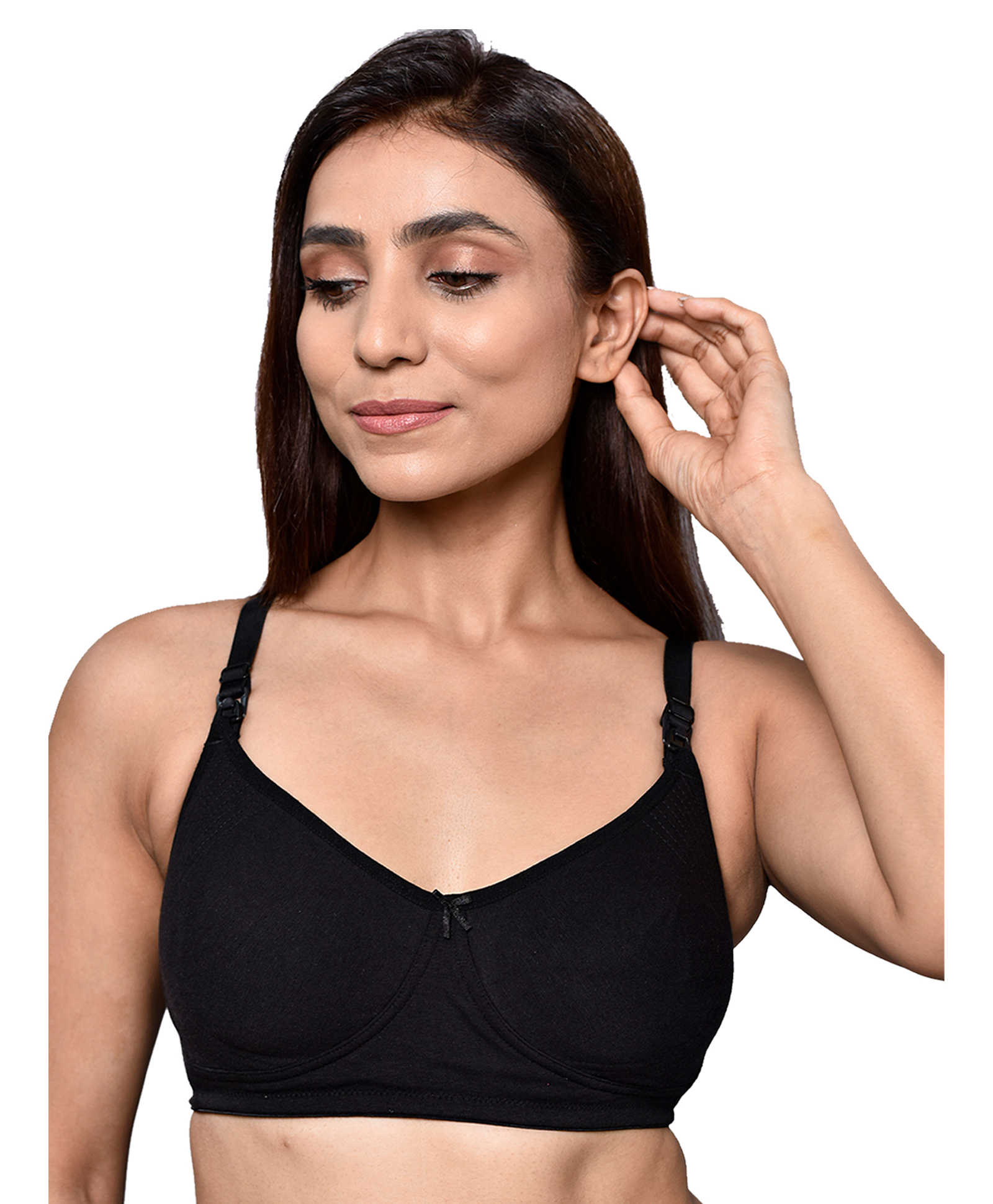 Inner Sense Organic Cotton Sleeveless Solid Antimicrobial Soft Feeding Bra - Black-picture-15