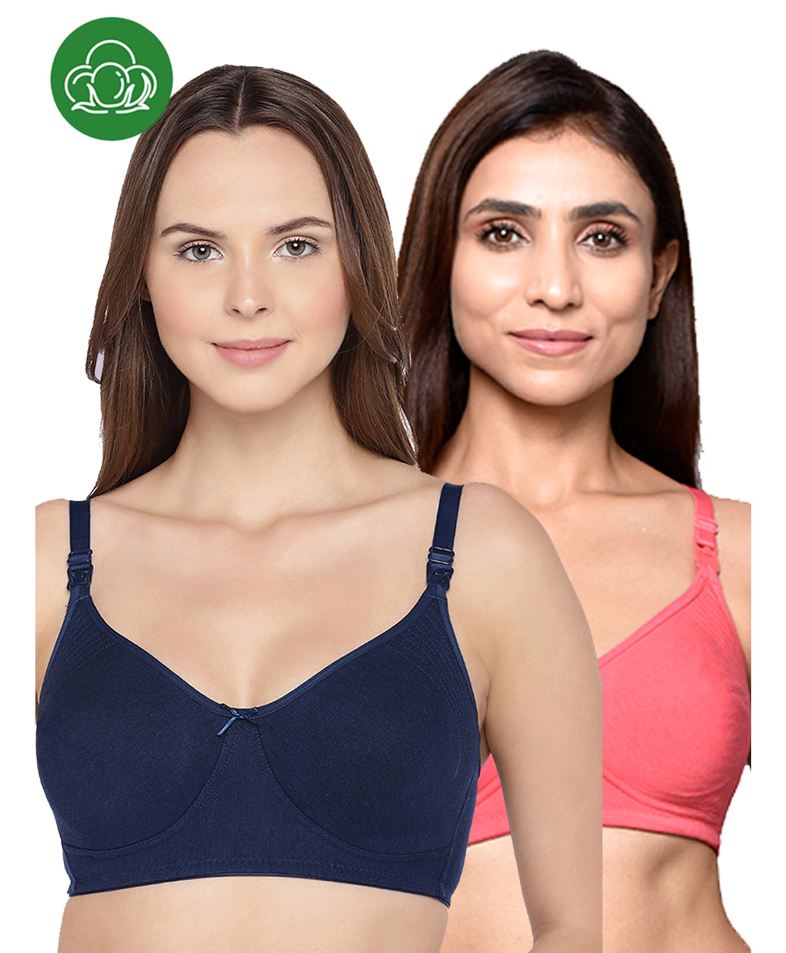 Inner Sense Organic Cotton Pack Of 2 Solid Antimicrobial Soft Feeding Bras - Multi Colour-picture-23