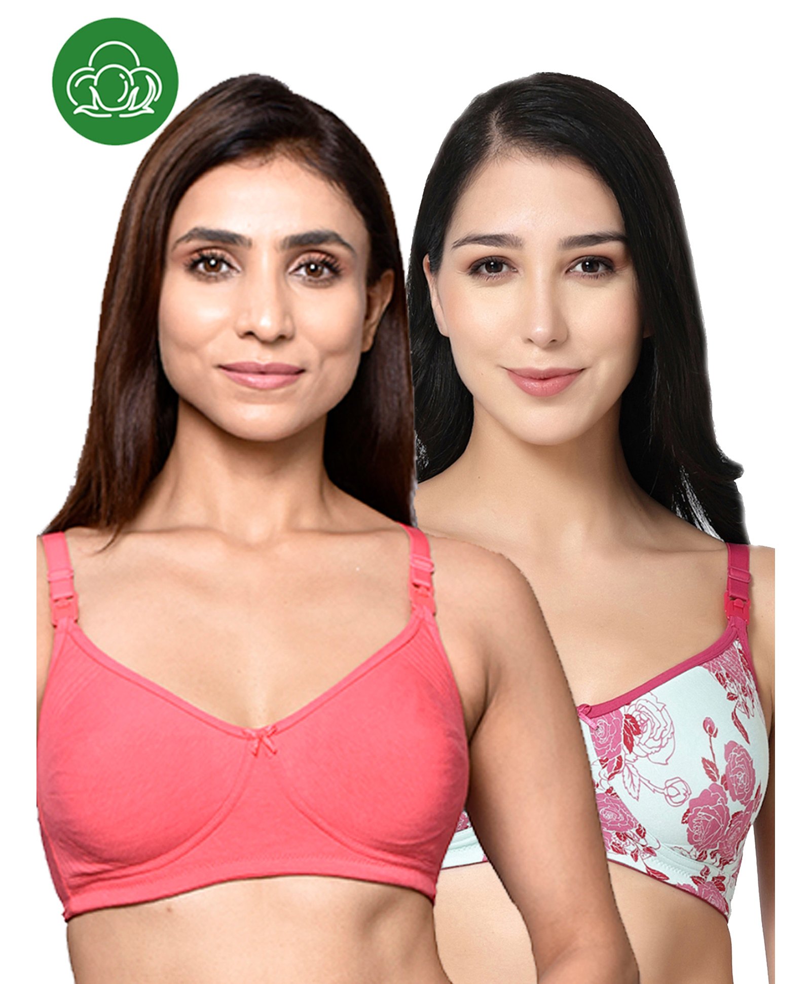 Inner Sense Organic Cotton Pack Of 2 Solid & Floral Printed Soft Antimicrobial Nursing Bras - Multi Colour-picture-40