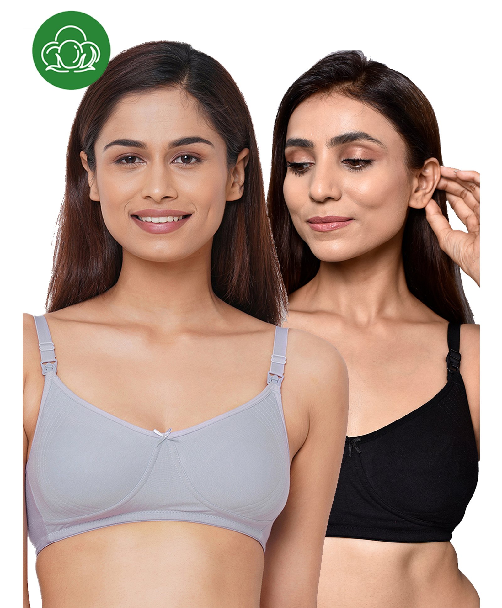 Inner Sense Organic Cotton Pack Of 2 Solid Antimicrobial Soft Feeding Bras - Multi Colour-picture-29