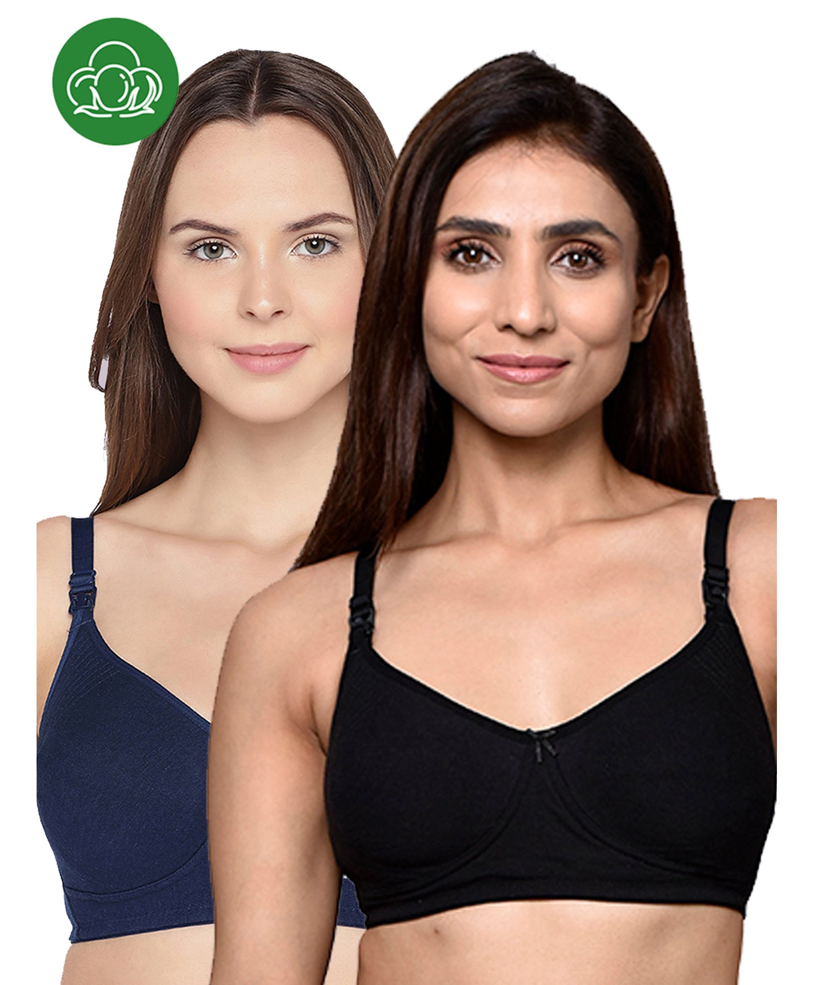 Inner Sense Organic Cotton Pack Of 2 Solid Antimicrobial Soft Feeding Bras - Multi Colour