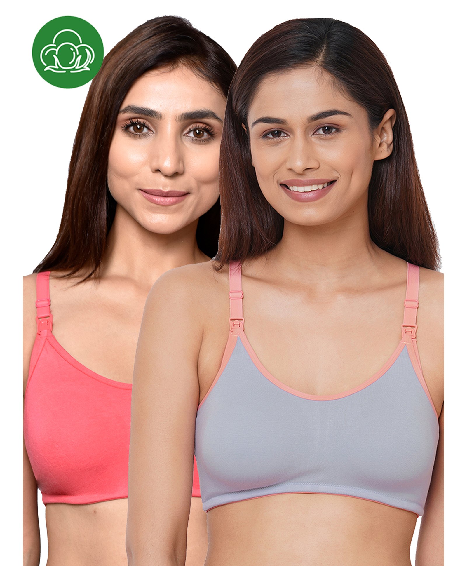 Inner Sense Organic Cotton Pack Of 2 Solid Antimicrobial Soft Feeding Bras - Multi Colour-picture-17
