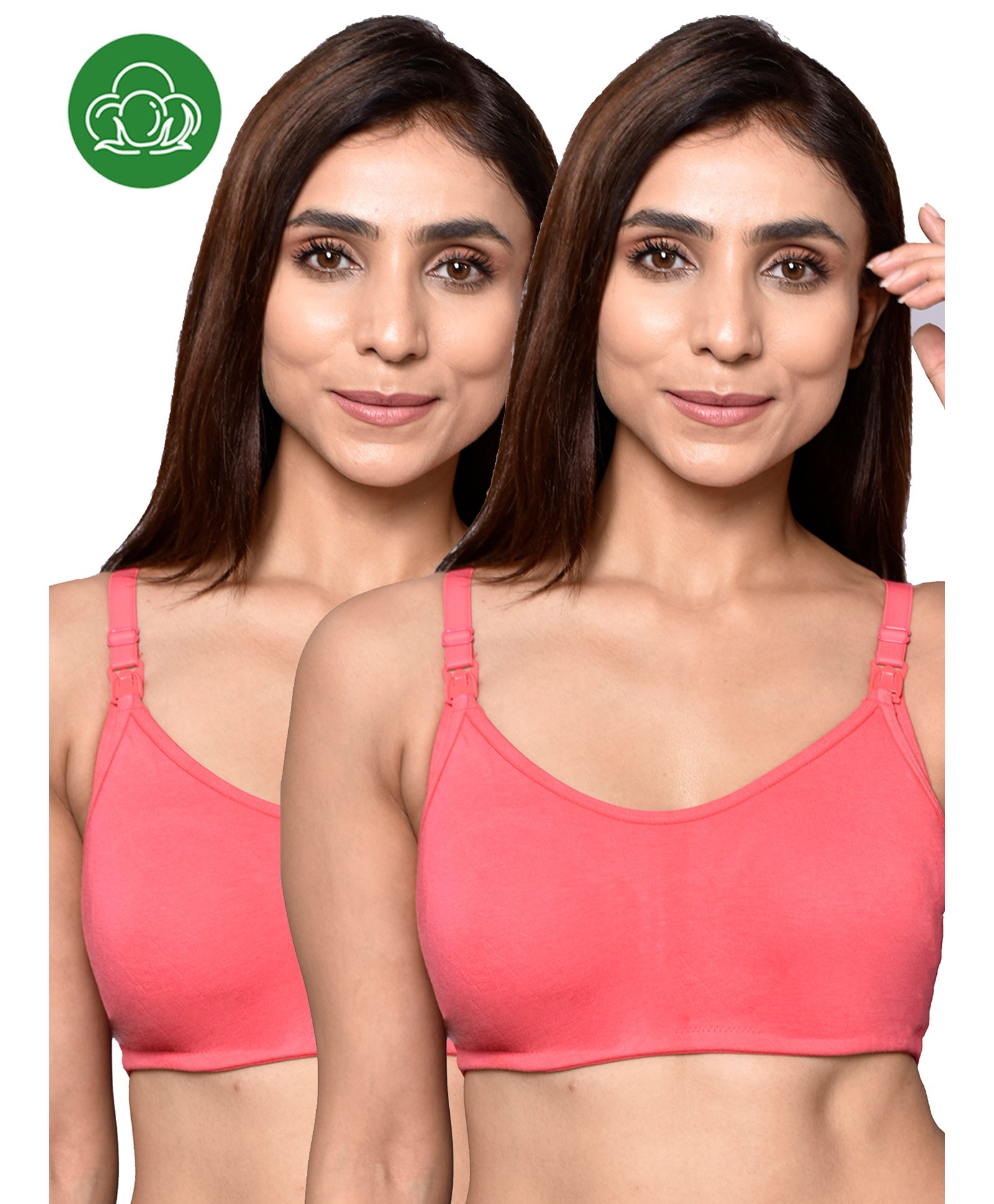 Inner Sense Organic Cotton Pack Of 2 Solid Antimicrobial Soft Feeding Bras - Multi Colour-picture-33