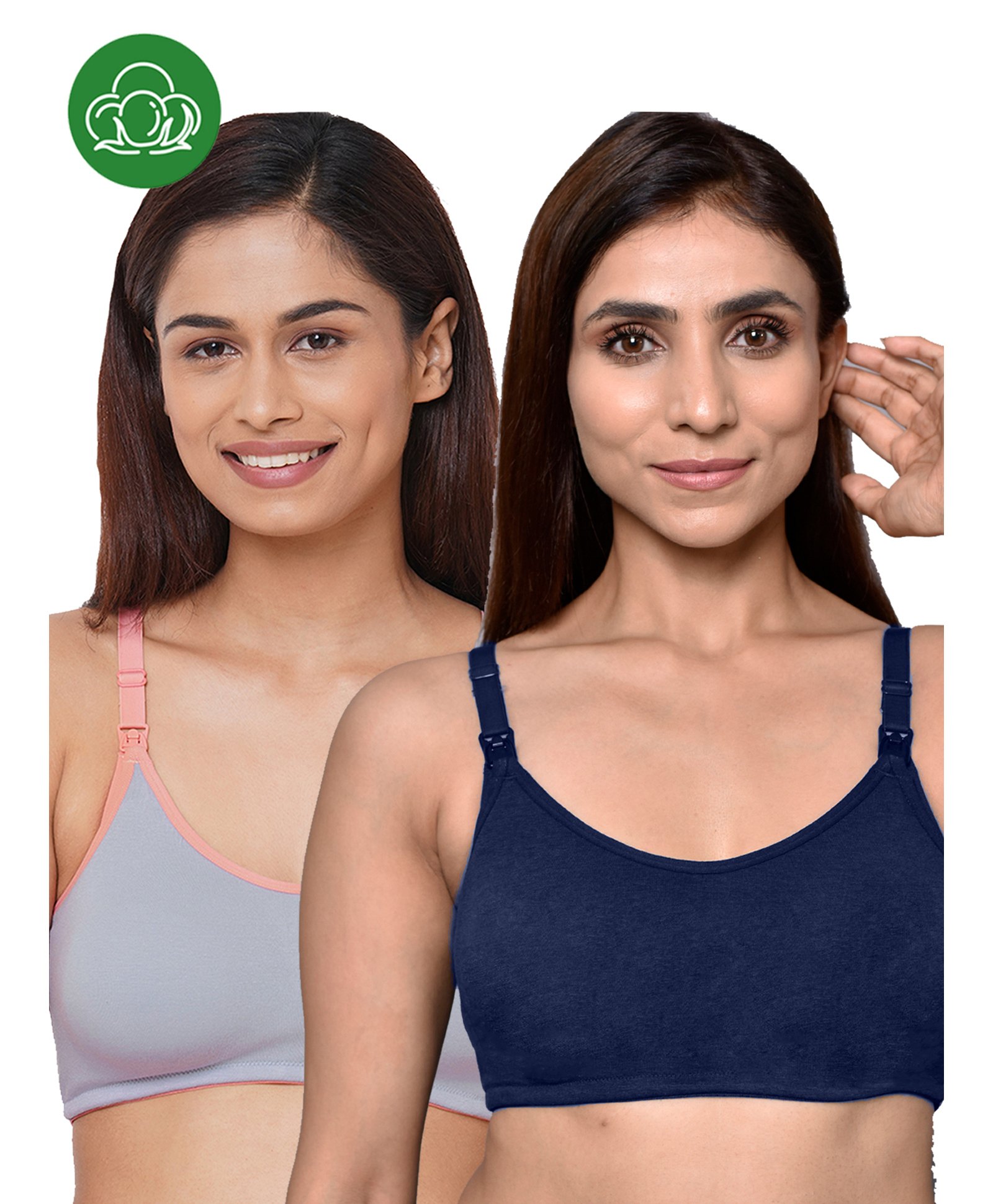 Inner Sense Organic Cotton Pack Of 2 Solid Antimicrobial Soft Feeding Bras - Multi Colour-picture-1