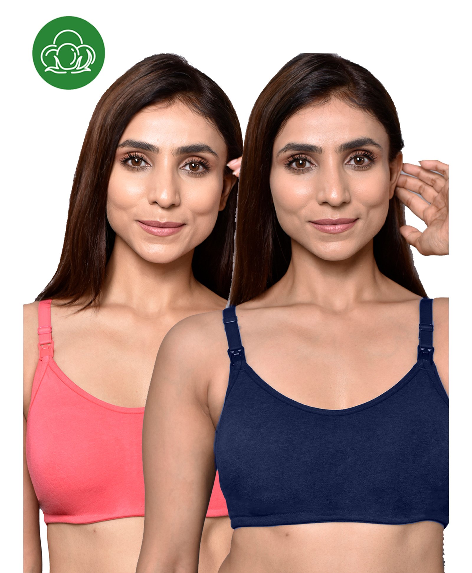 Inner Sense Organic Cotton Pack Of 2 Solid Antimicrobial Soft Feeding Bras - Multi Colour-picture-24