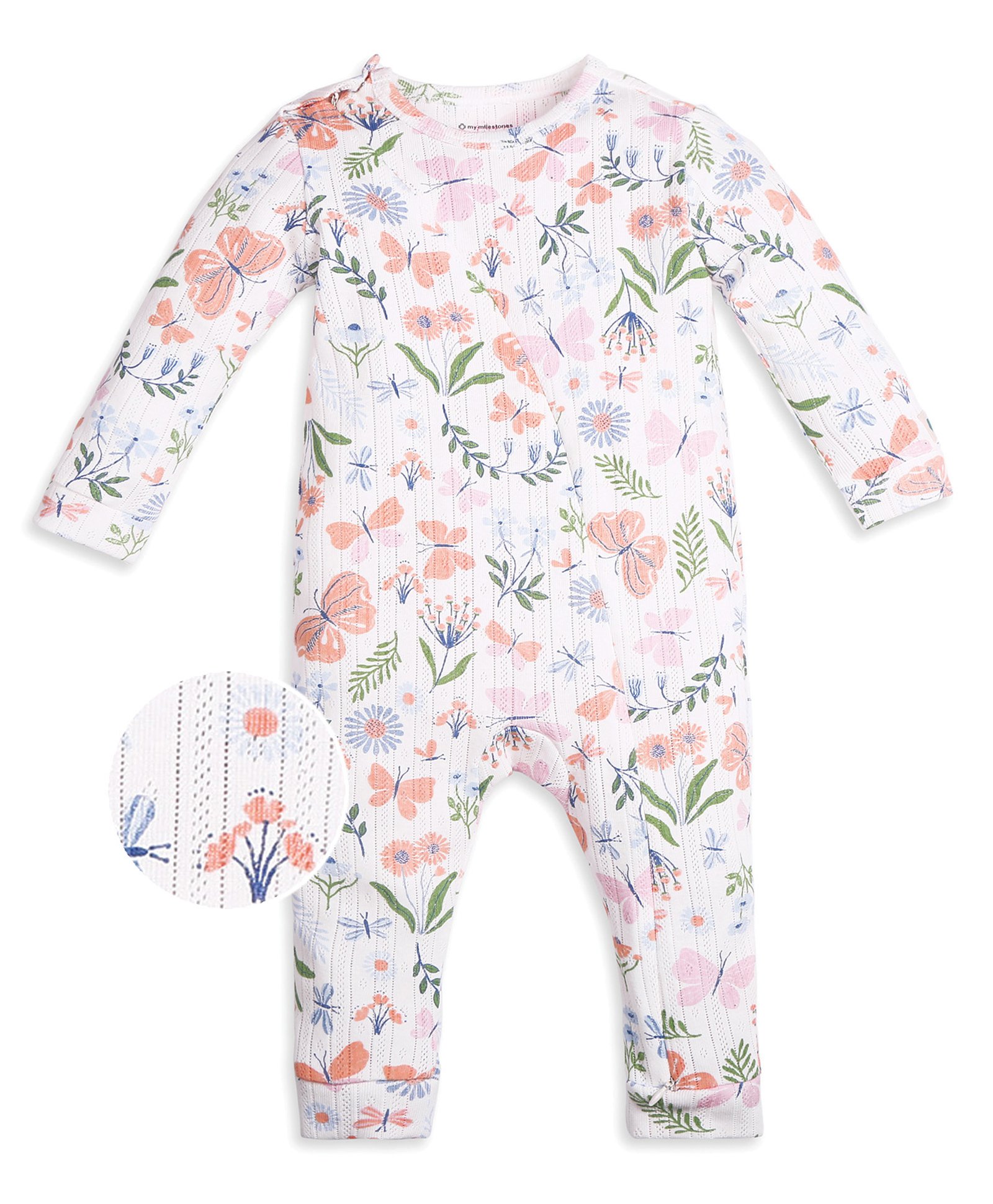 My Milestones Full Sleeves Floral Printed Romper - Off White-picture-17