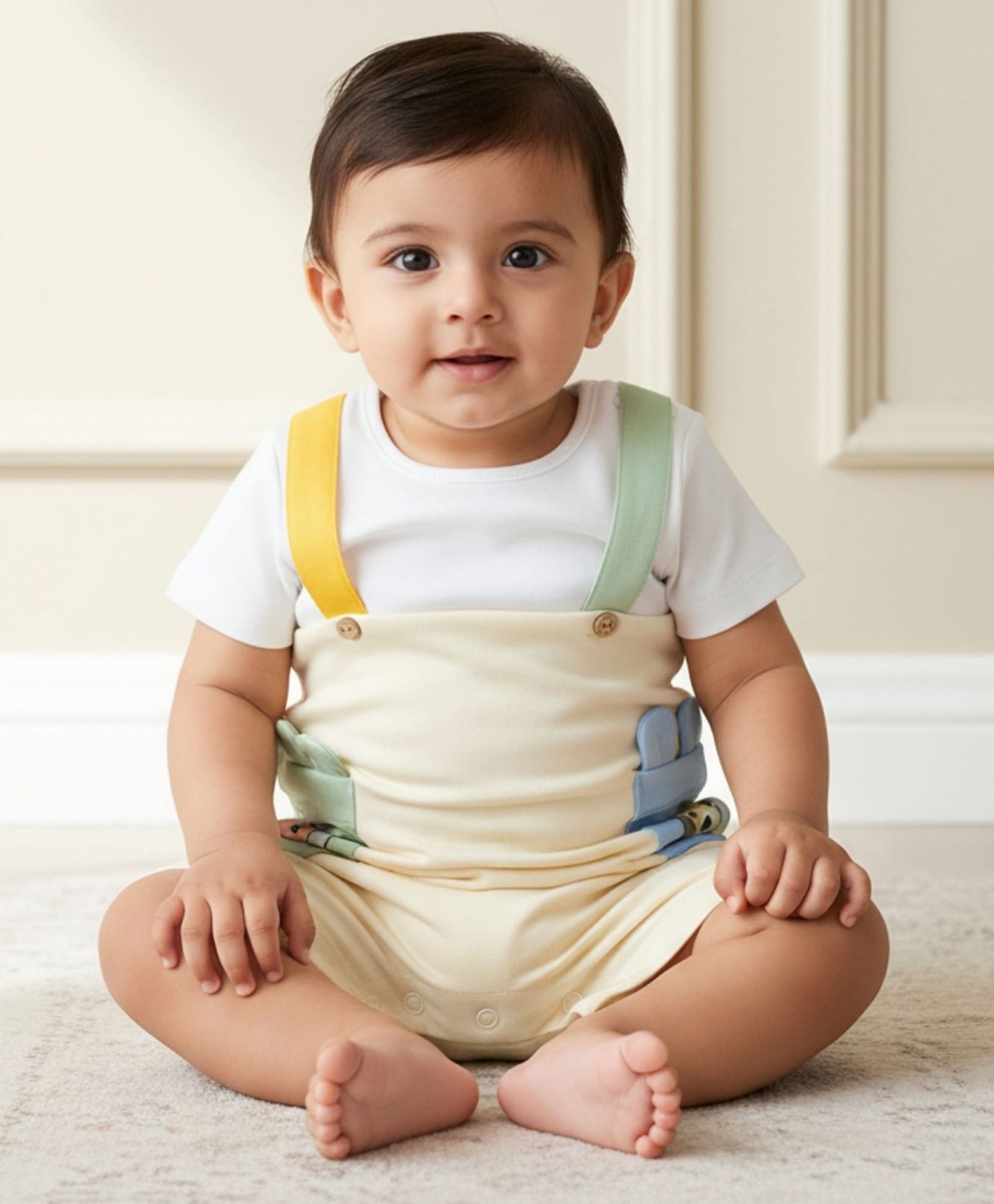 My Milestones Half Sleeves Sheep & Dog Printed Romper - White & Ecru-picture-13