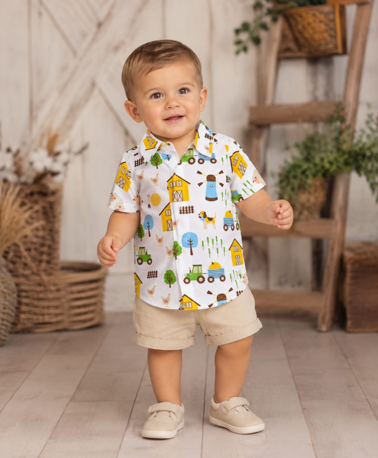 My Milestones Interlock Half Sleeves Construction Vehicles Printed Shirt - White-picture-21