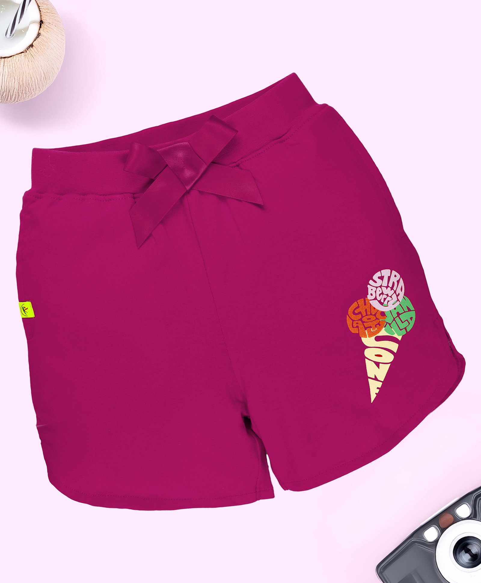 Kiddopanti Cotton Ice Cream Printed Bow Applique Detailed Shorts - Pink-picture-20