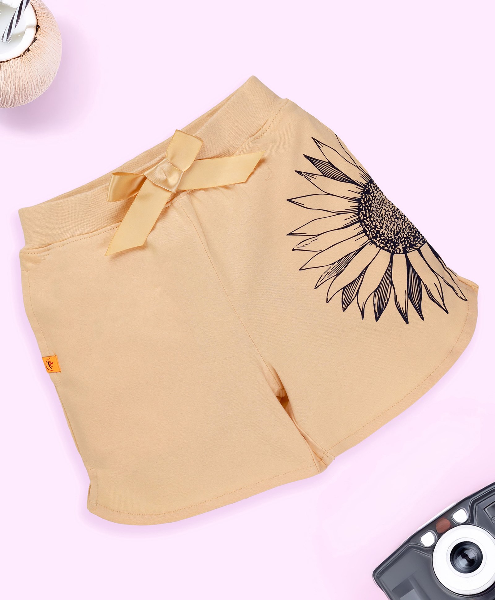 Kiddopanti Cotton Floral Printed & Bow Applique Detailed Shorts - Beige-picture-28