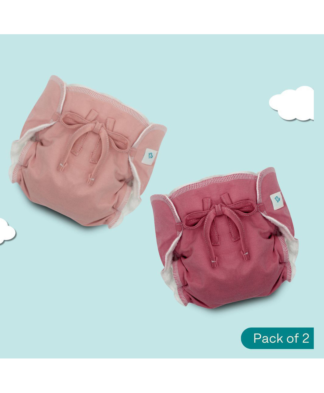 A Toddler Thing Dry Feel Ultra Nappies 2.0 | 100% Cotton & Reusable | Double Gussets for Leak Protection | Peachy Mauve 0-3m | Pack of 2-image-38