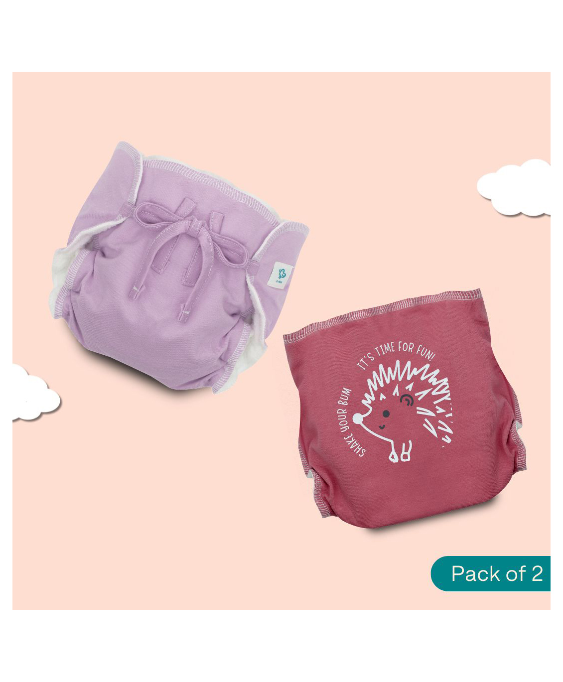 A Toddler Thing Dry Feel Ultra Nappies 2.0 | 100% Cotton & Reusable | Double Gussets for Leak Protection | Lilac Funk 3-6m | Pack of 2-image-39