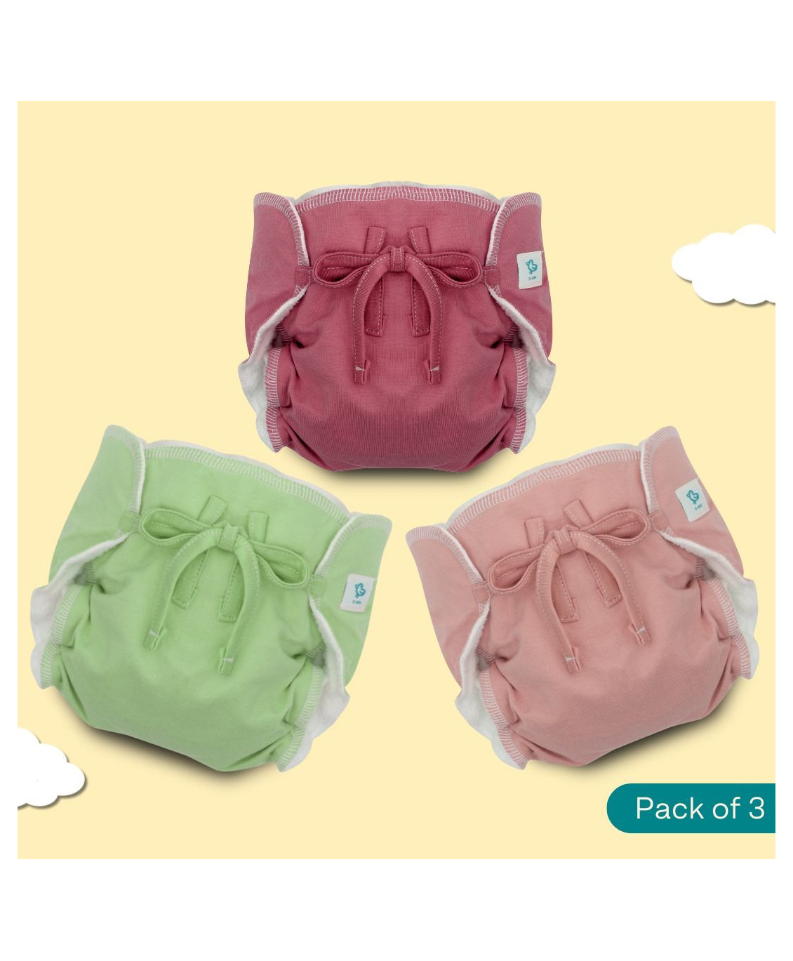 A Toddler Thing Dry Feel Ultra Nappies 2.0 | 100% Cotton & Reusable | Double Gussets for Leak Protection | Peach Out 6-12m | Pack of 3-image-42