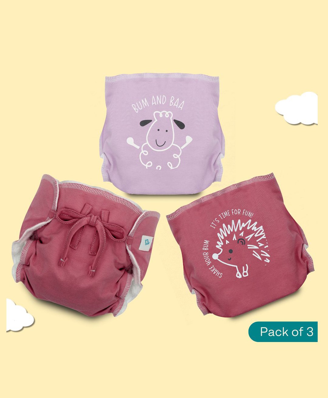 A Toddler Thing Dry Feel Ultra Nappies 2.0 | 100% Cotton & Reusable | Double Gussets for Leak Protection | Paint It Mauve 6-12m | Pack of 3-picture-13