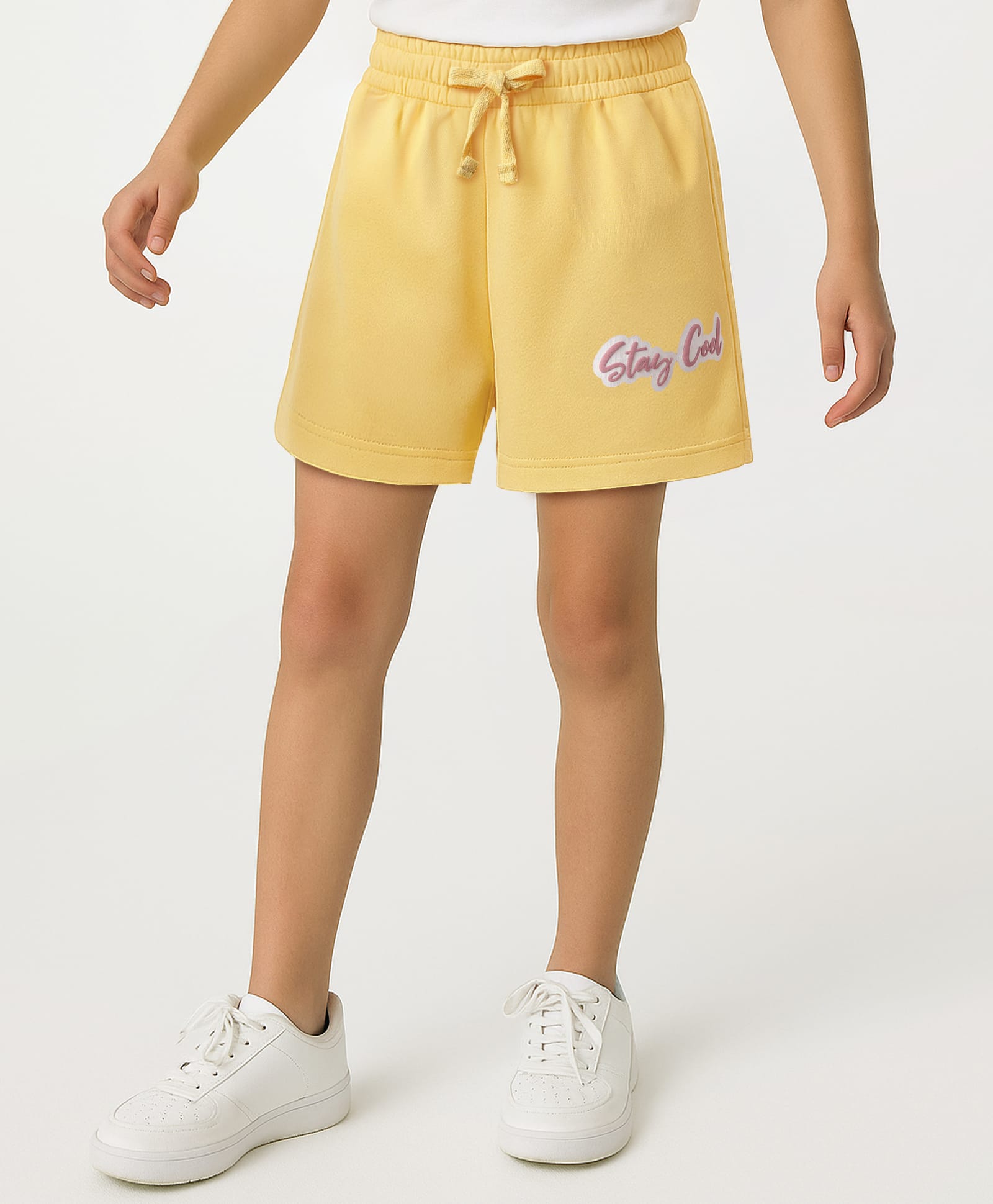 Pine Kids Looper Knit Mid Thigh Shorts With Puff Print - Yellow-picture-15
