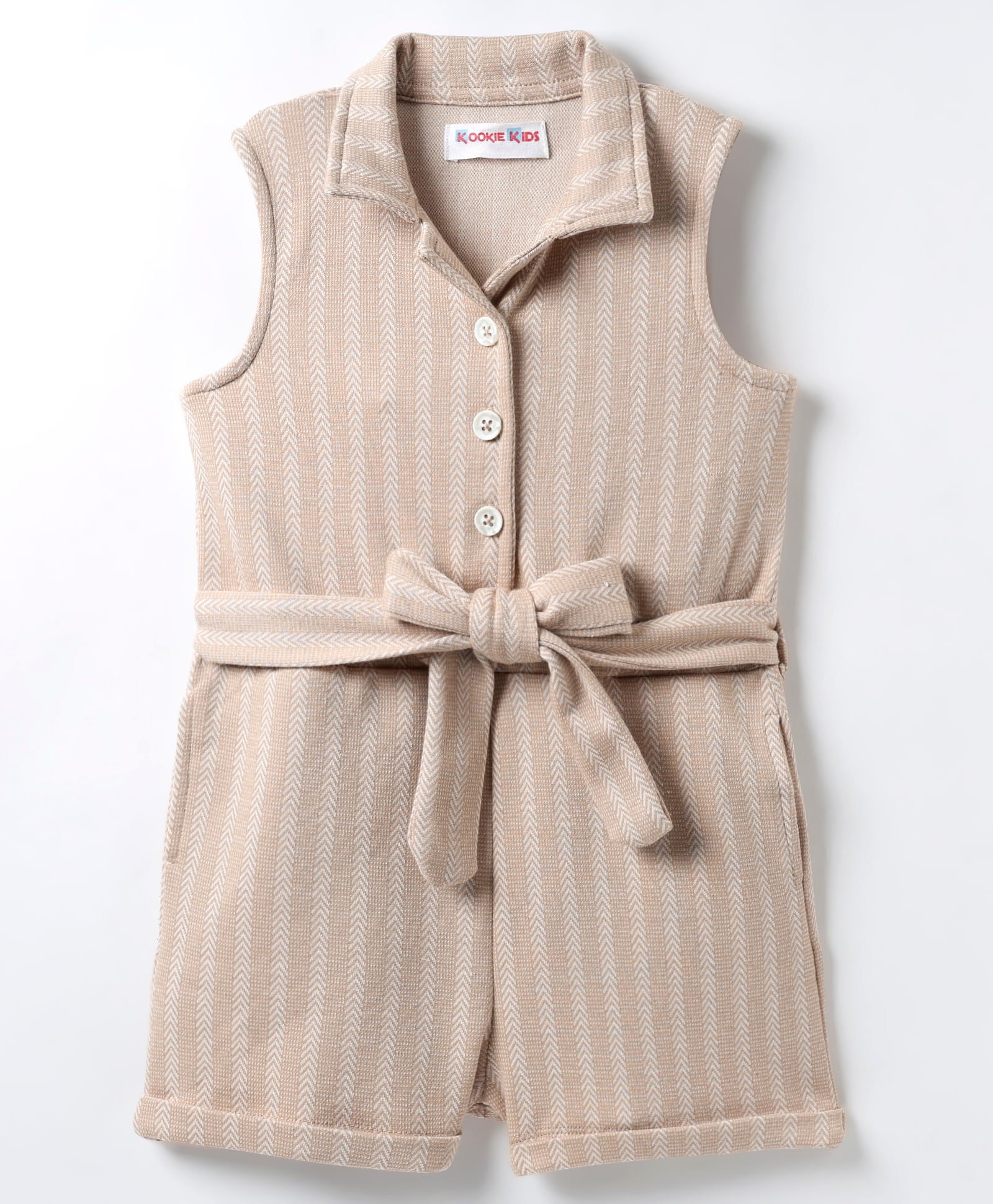 kookie kids india Kookie Kids Knit Sleeveless Striped Front Open Jumpsuit - Beige-picture-16