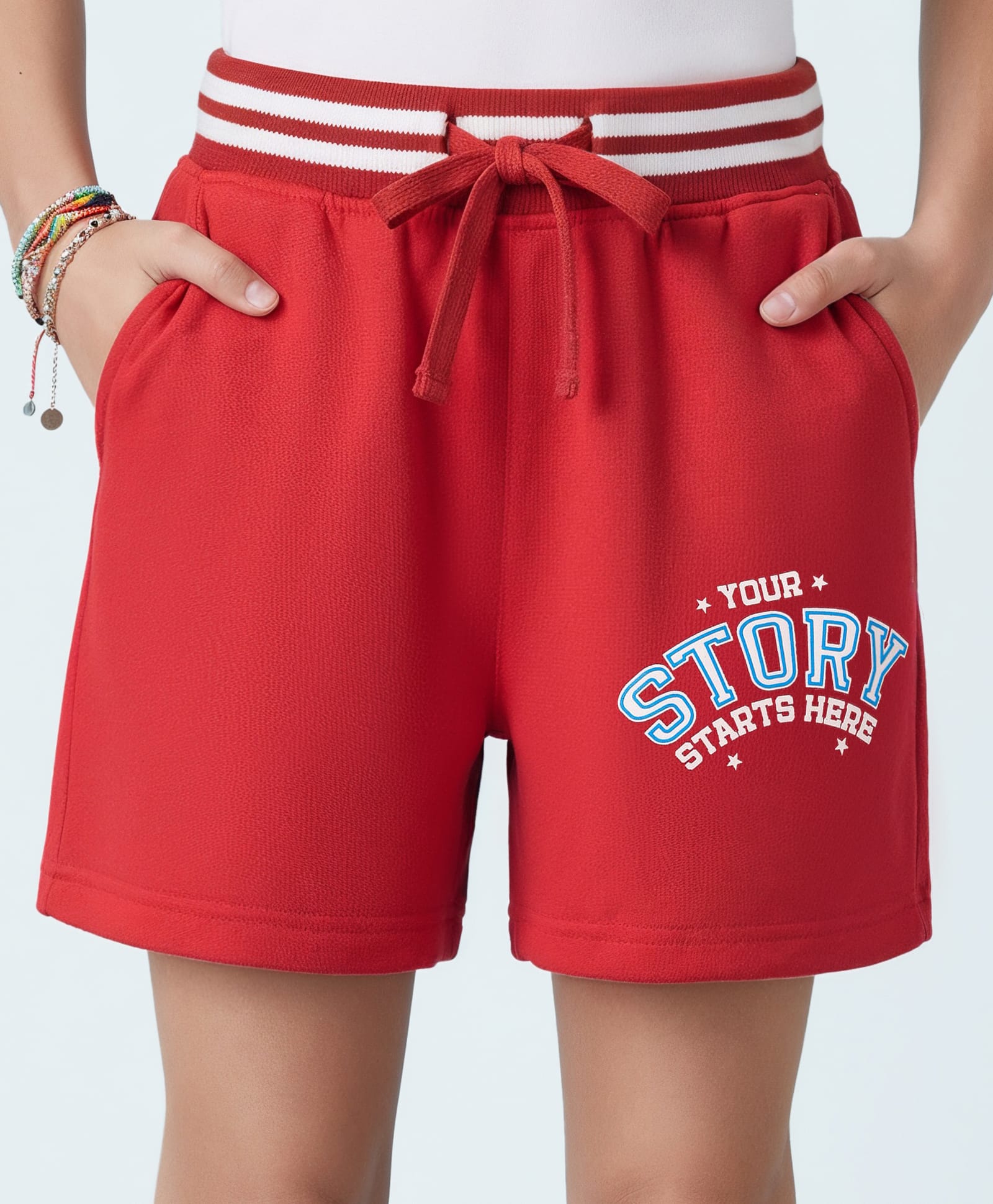 Pine Kids Looper Knit Mid Thigh Shorts With Text Print - Red-picture-30