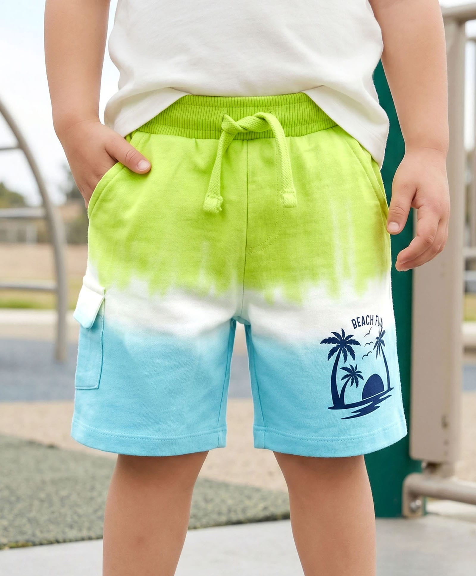 Babyhug Terry Knit Mid Thigh Shorts With Tropical Theme Print - Lime Green-image-30
