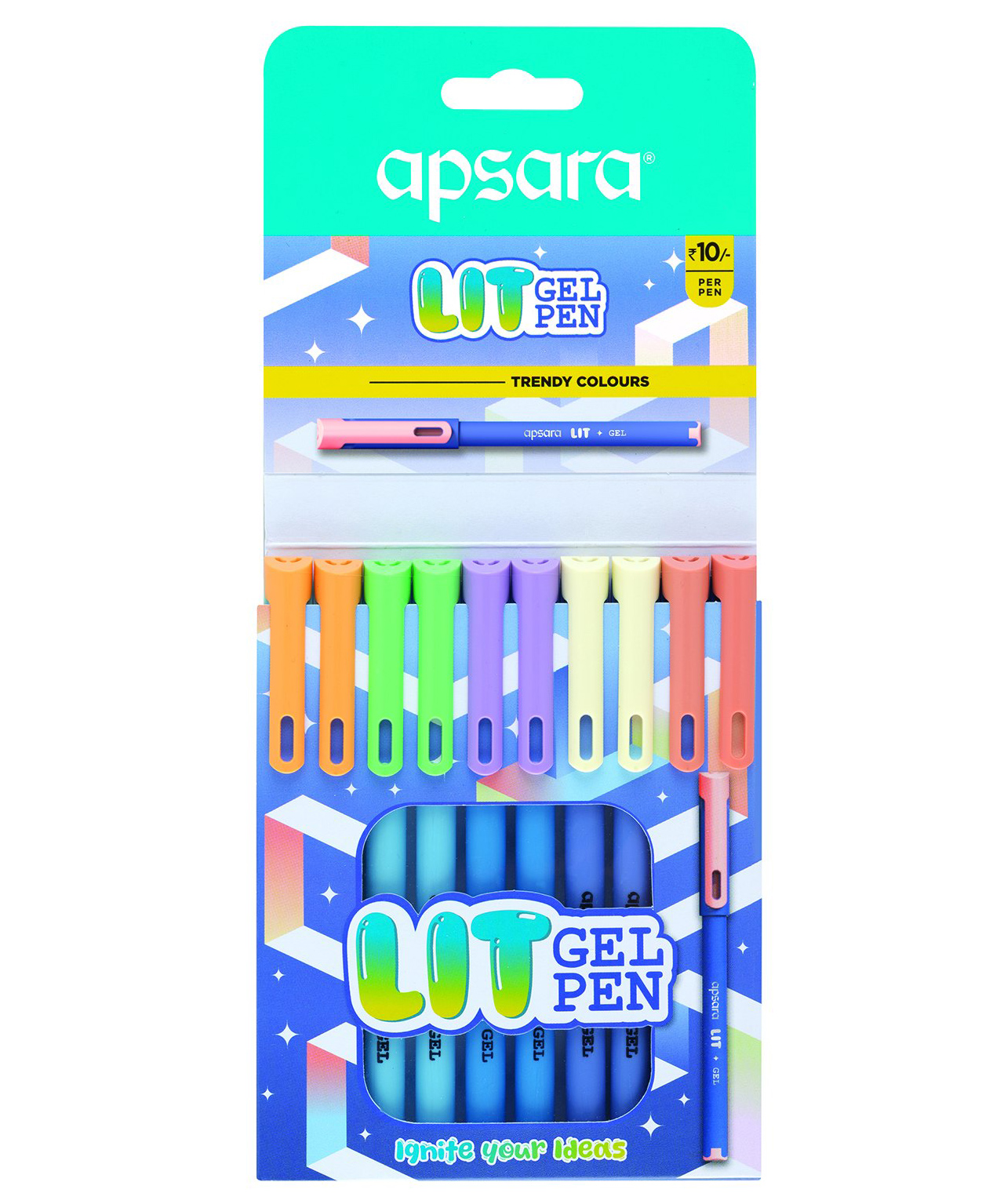 Apsara Lit Blue Gel Pen Pack Of 10 - Multicolour-picture-20