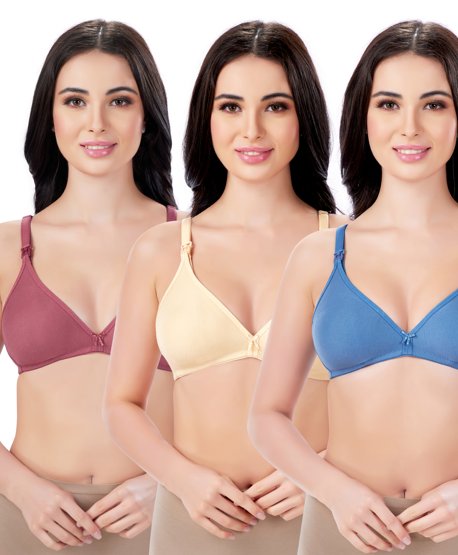 Bella Mama Cotton Elastane Knit Maternity Non Wired Nursing Bra Pack of 3(Colour May Vary)-picture-13