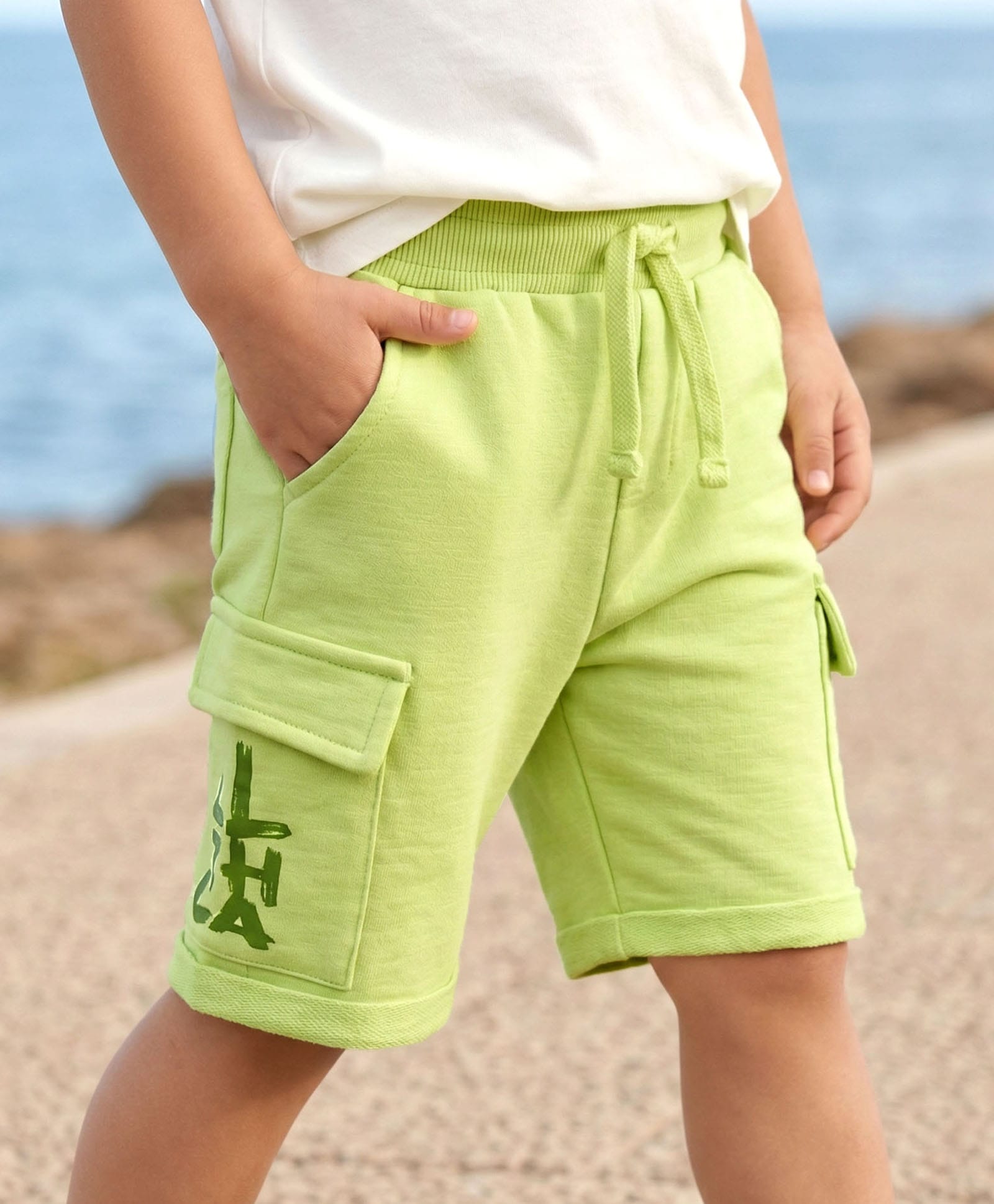 Babyhug Cotton Terry Knit Mid Thigh Shorts With Text Print - Lime Green-picture-12