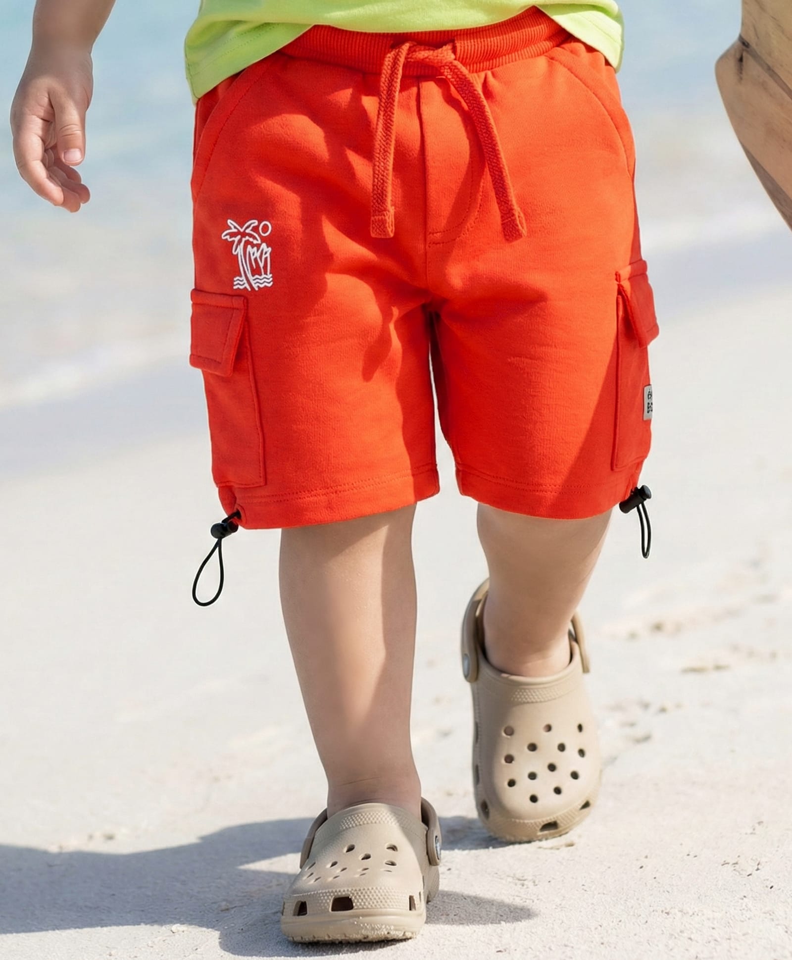 Babyhug Terry Cotton Knit Mid Thigh Shorts With Beach Theme Print - Orange-picture-26
