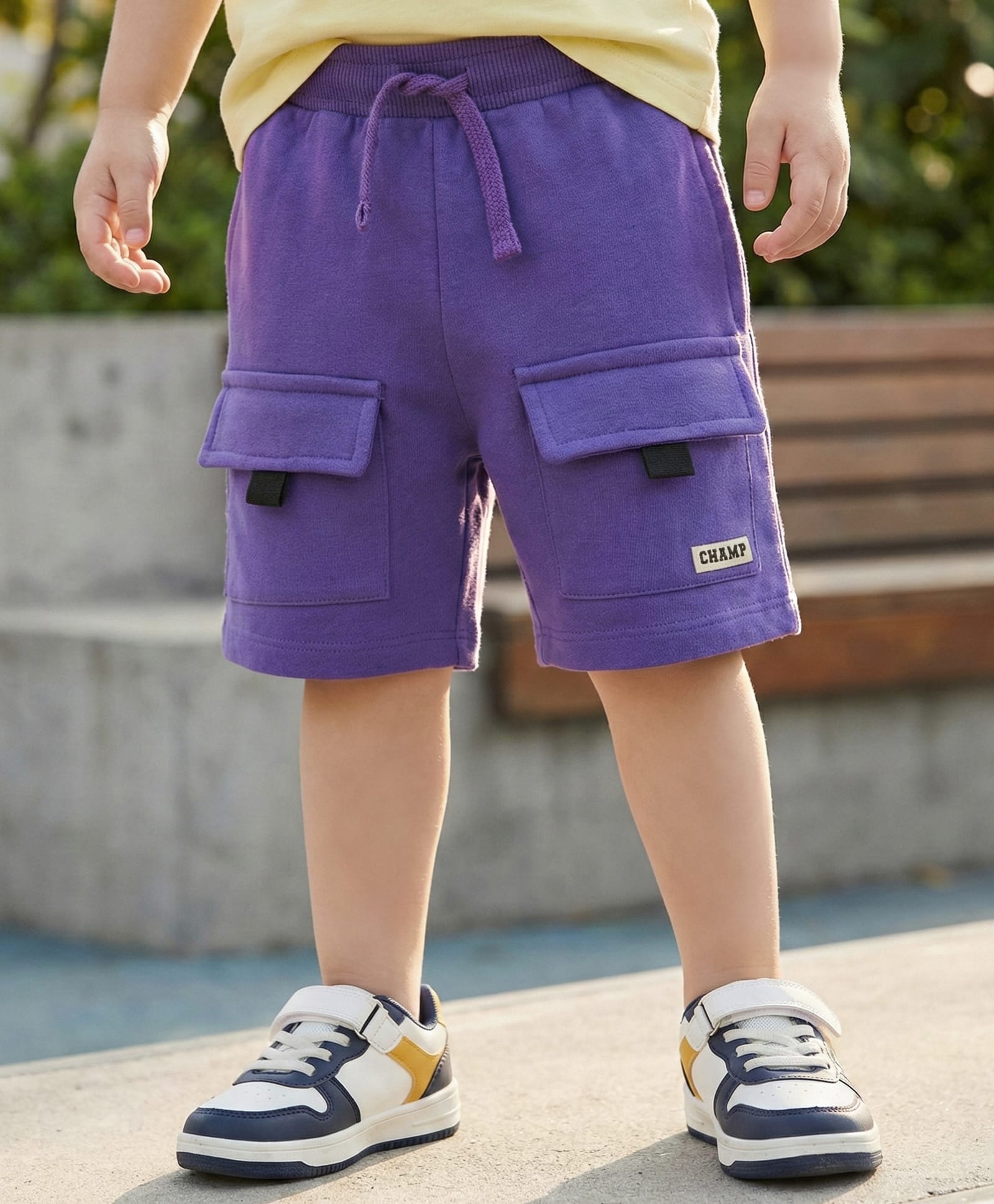 Babyhug Terry Cotton Knit Mid Thigh Solid Coloured Shorts With Front Pocket - Purple-picture-14