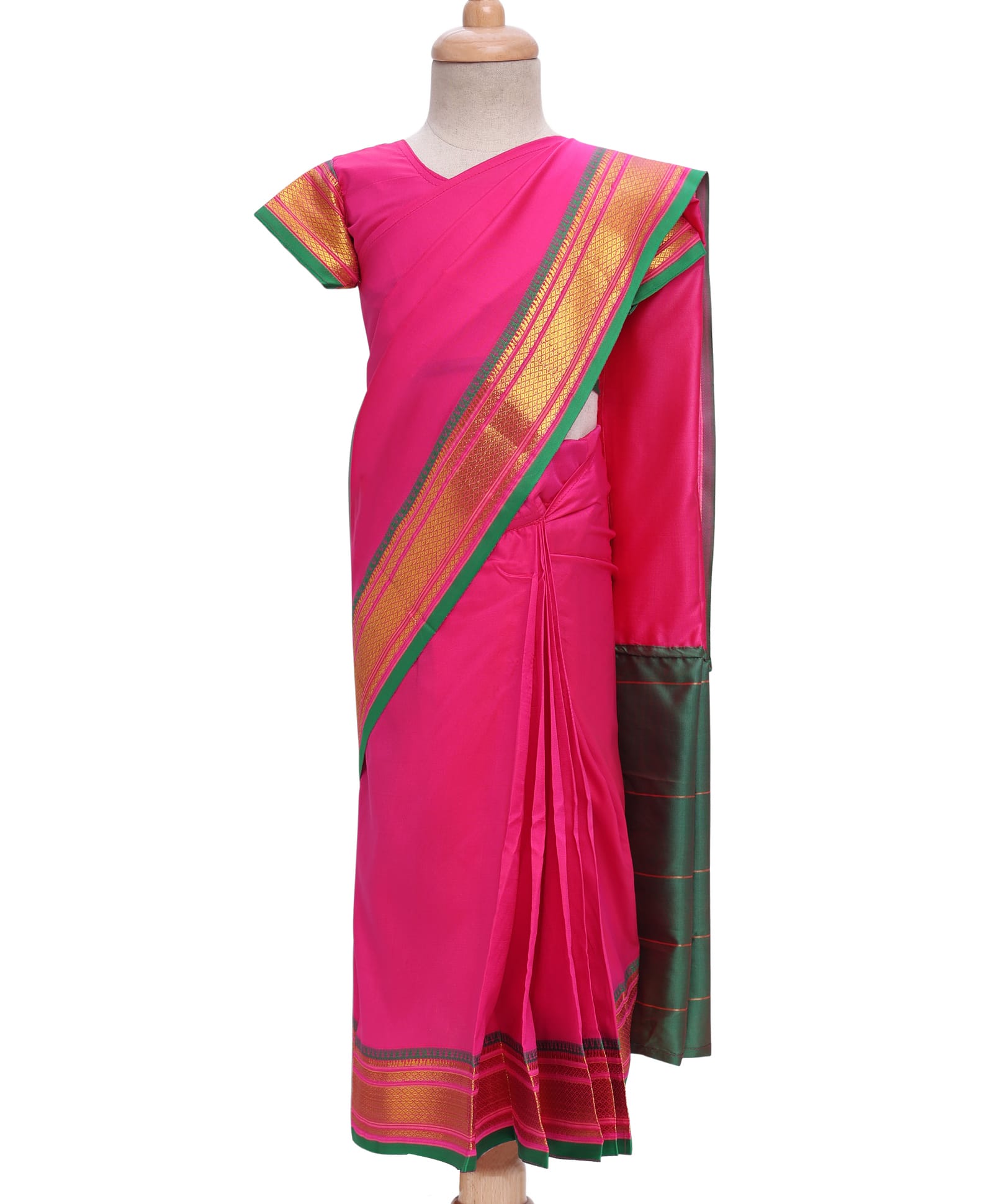Bhartiya Paridhan Silk Saree with Half Sleeves Blouse & Zari Embroidery - Pink-image-25