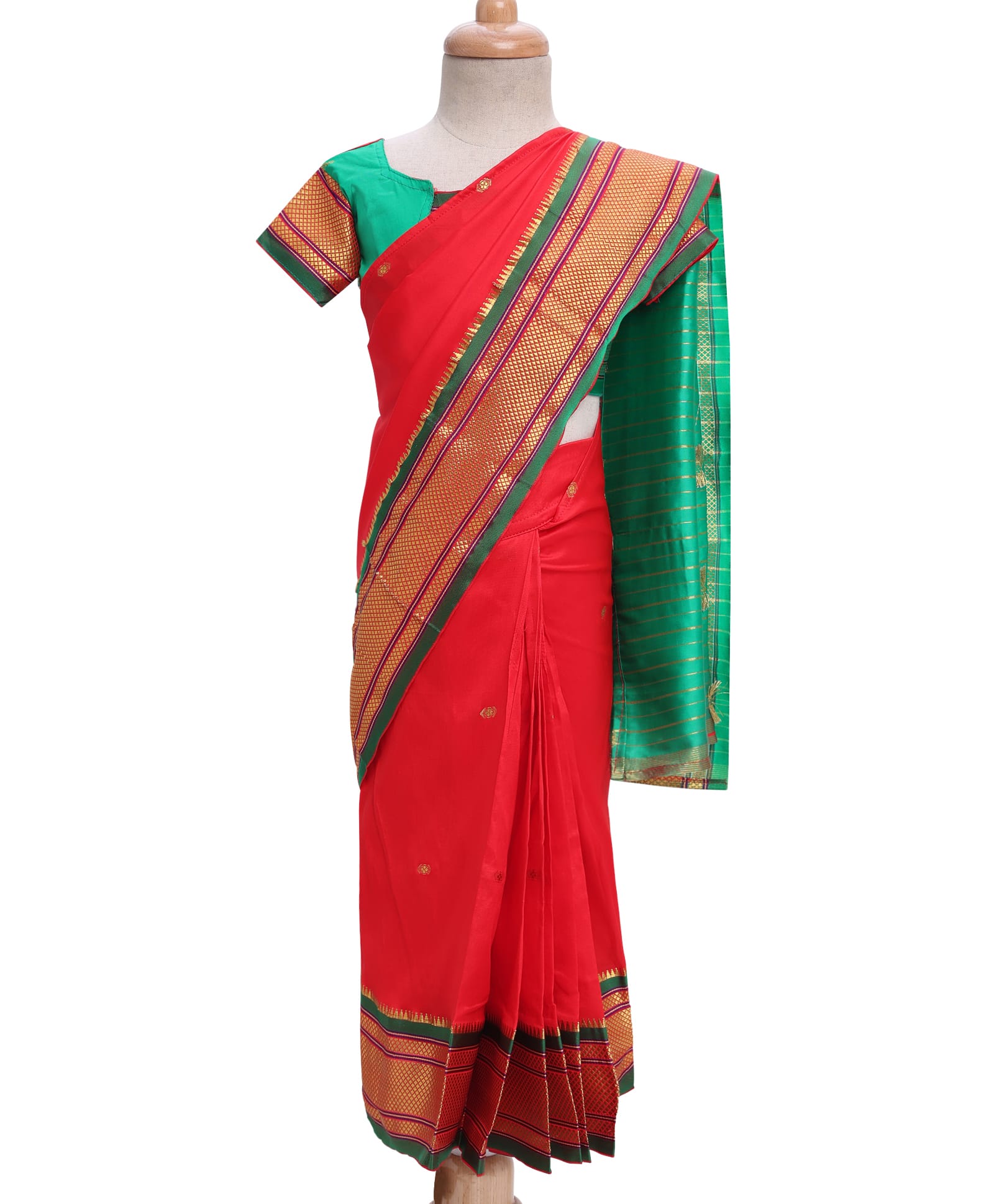 Bhartiya Paridhan Silk Saree with Half Sleeves Blouse & Zari Embroidery - Red-image-24