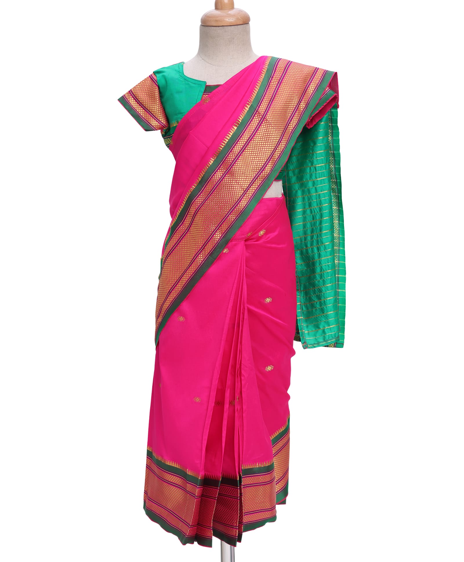 Bhartiya Paridhan Silk Saree with Half Sleeves Blouse & Zari Embroidery - Pink-image-5
