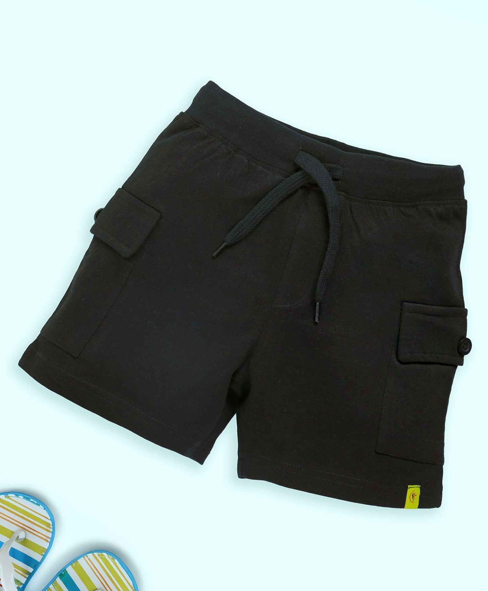 Kiddopanti Cotton Solid Cargo Shorts - Black-image-46