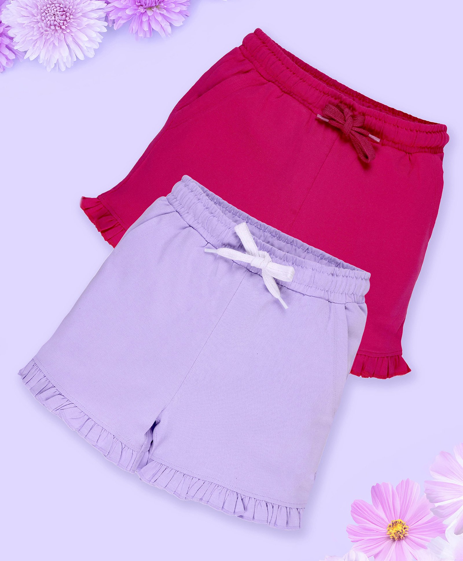 Kiddopanti Cotton Pack Of 2 Solid Shorts - Pink & Orchid-picture-41