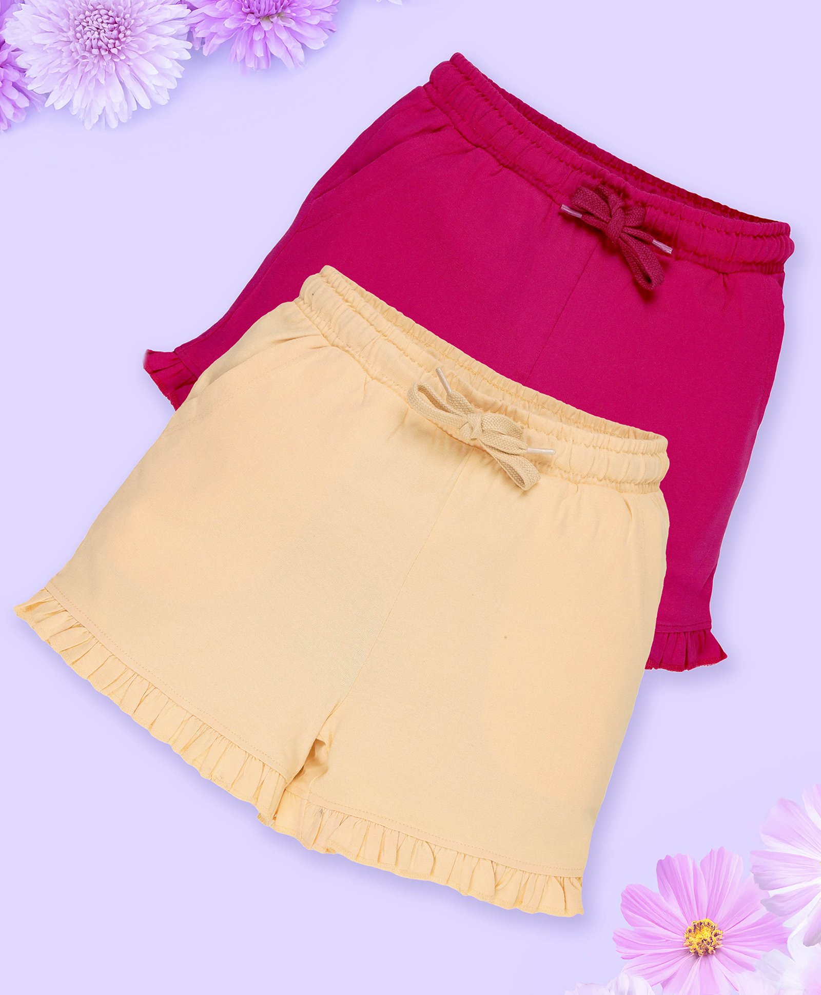 Kiddopanti Cotton Pack Of 2 Solid Shorts - Sand & Pink-picture-36